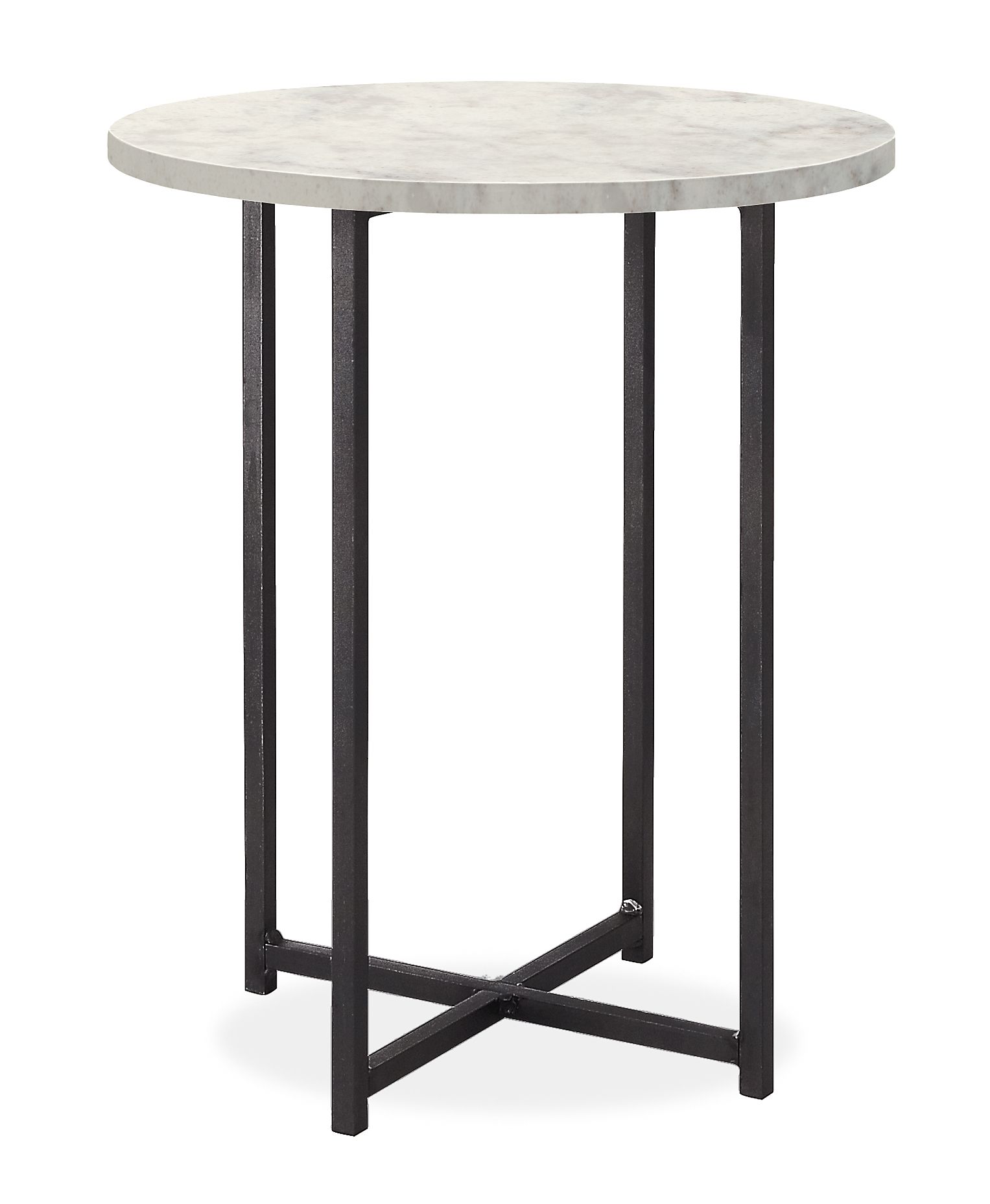 Classic 18 diam 22h Round End Table in Natural Steel w/Marbled White Quartz Top