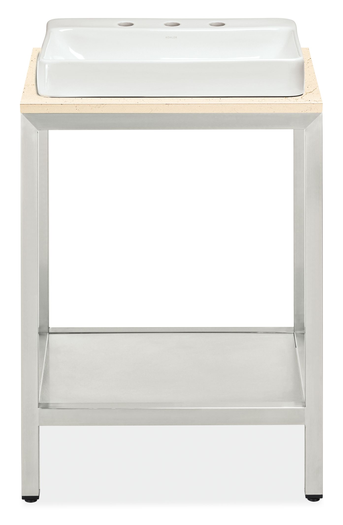 Parsons 26w 21.75d 37.25h Bath Vanity in SS w/Ecru Top & 3-Hole Vox Vessel Sink