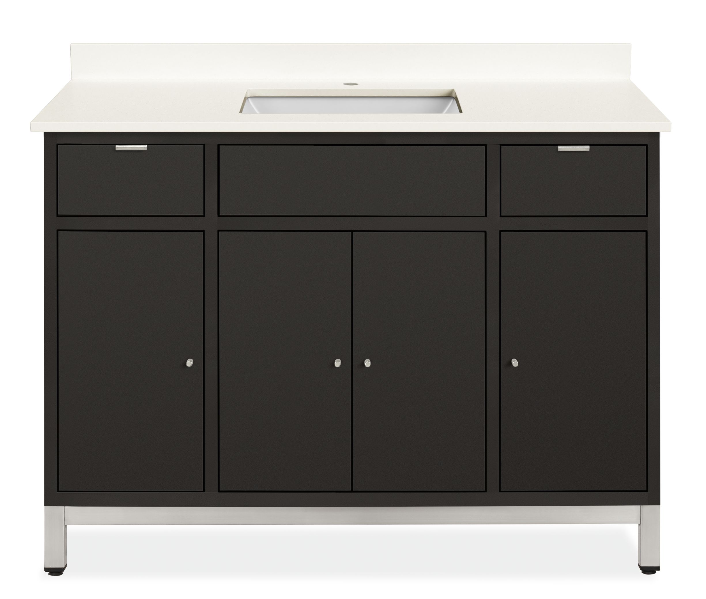 Copenhagen 48w Single Vanity w/L&R Overhang White 1-Hole Sink /Ebony/SS Base