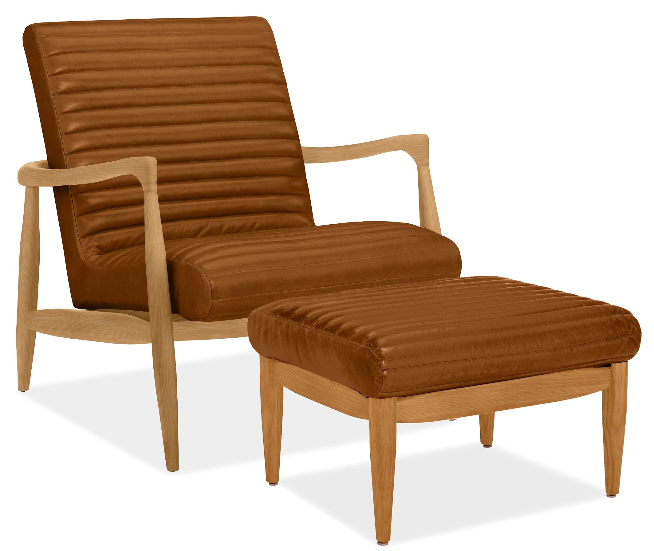 Callan Chair & Ottoman in Cyrus Pecan Leather with White Oak Frame ...