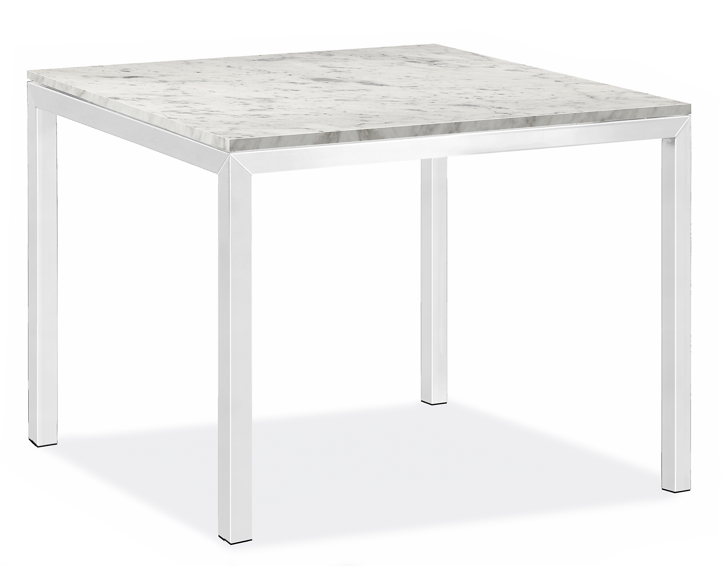 Parsons 56w 56d 29h Dining Table in 2" Stainless Steel with Venatino Marble Top
