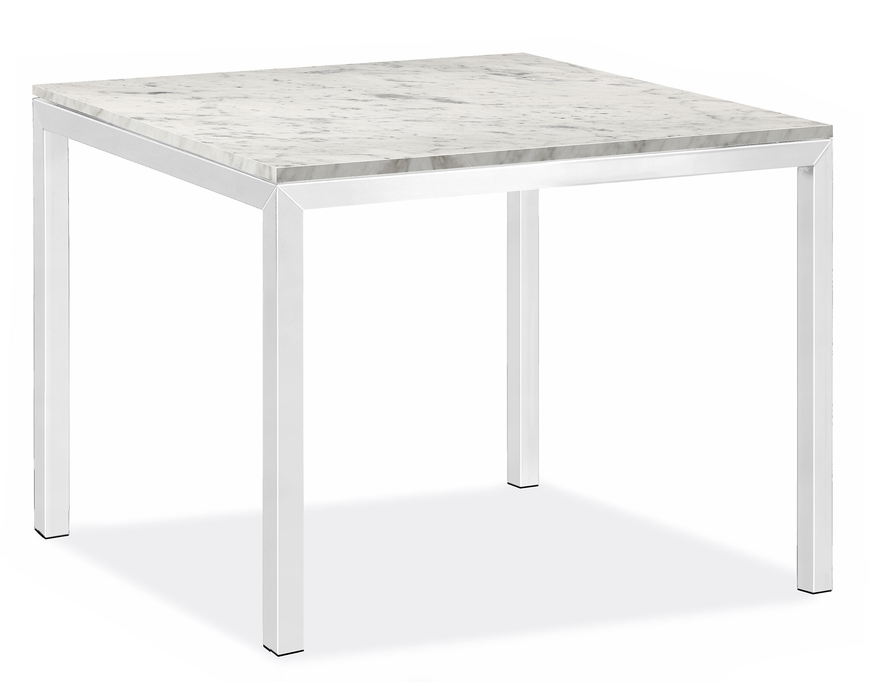 Parsons 56w 56d 29h Dining Table in 2" Stainless Steel with Venatino Marble Top