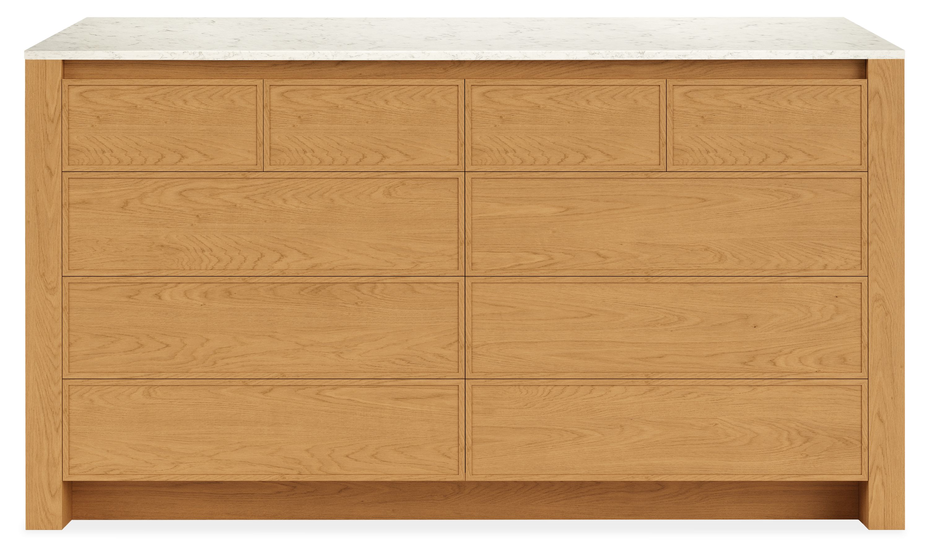 Amherst 72w 20d 40h Ten-Drawer Dresser in White Oak w/Marbled White Top