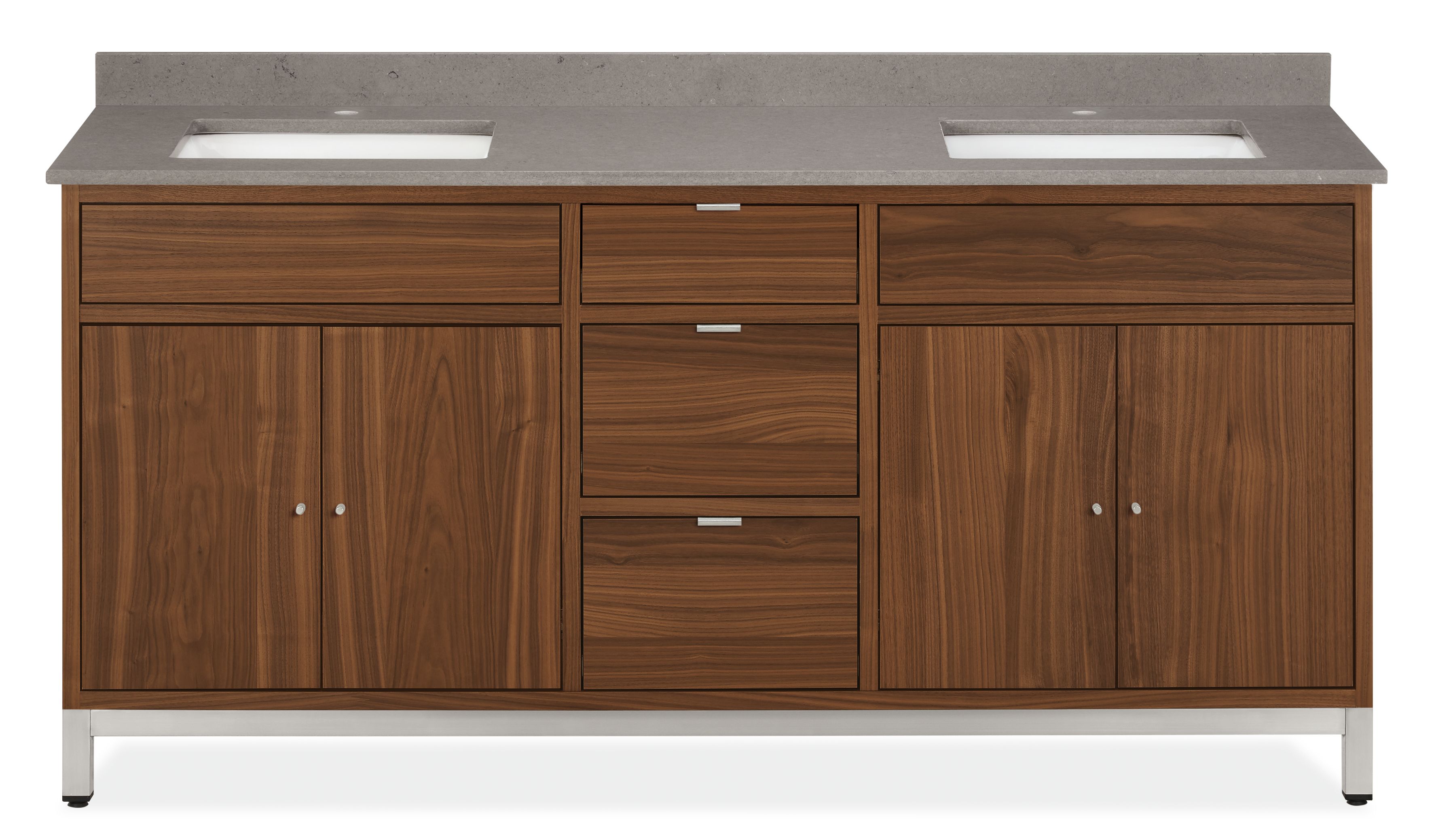 Copenhagen 72w DBL Vanity/Left & Right Overhang/1-Hole Rectangle Sinks/Walnut BS