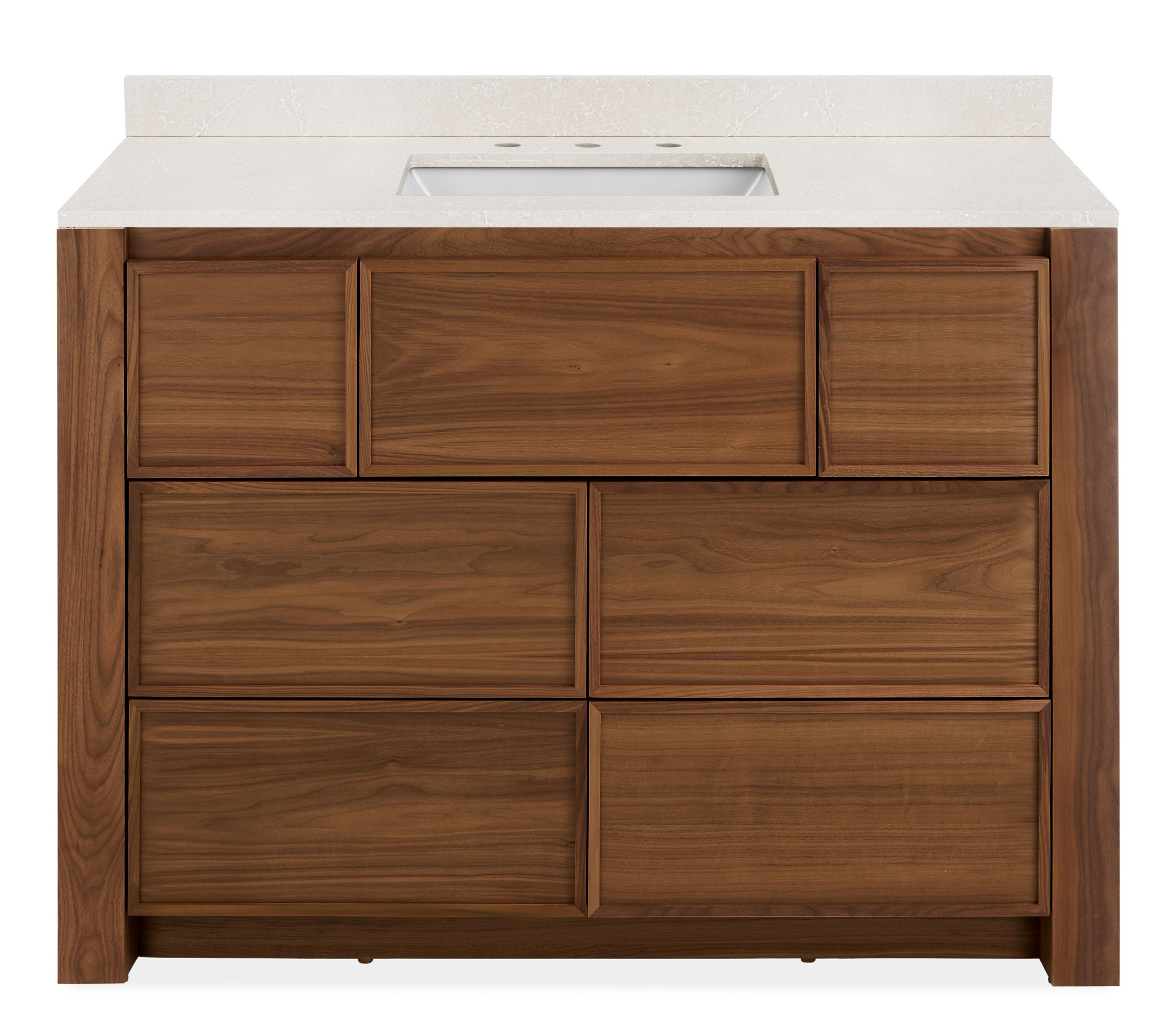 Amherst 46.5w SGL Vanity/No Overhang/LGT Grey 3-Hole Rectangle Sink/Walnut Base