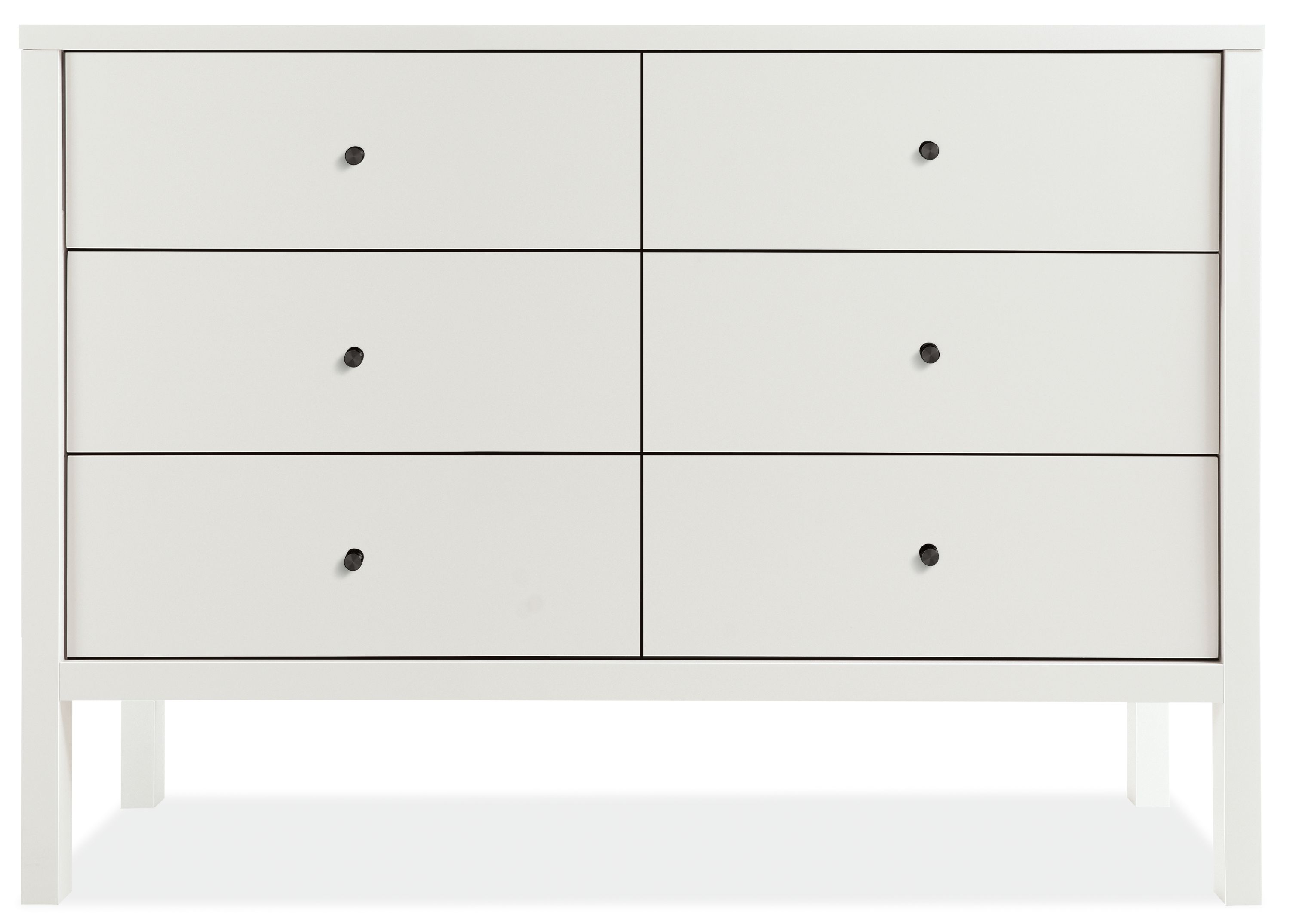 Emerson 50w 18d 35h Six-Drawer Dresser in White w/Natural Steel Knobs