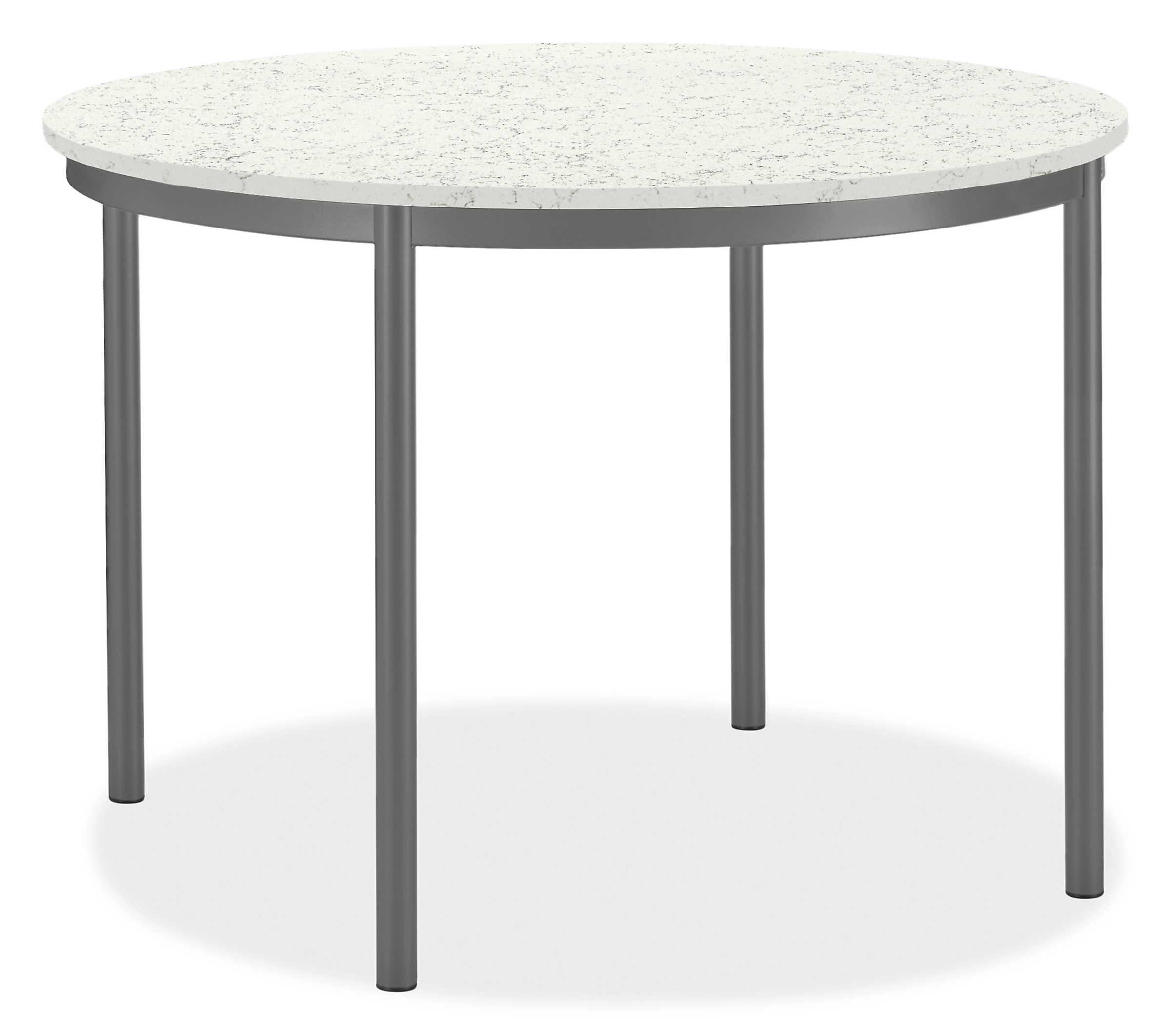 Westbrook 36 diam Table in Graphite with Marbled White Quartz Top