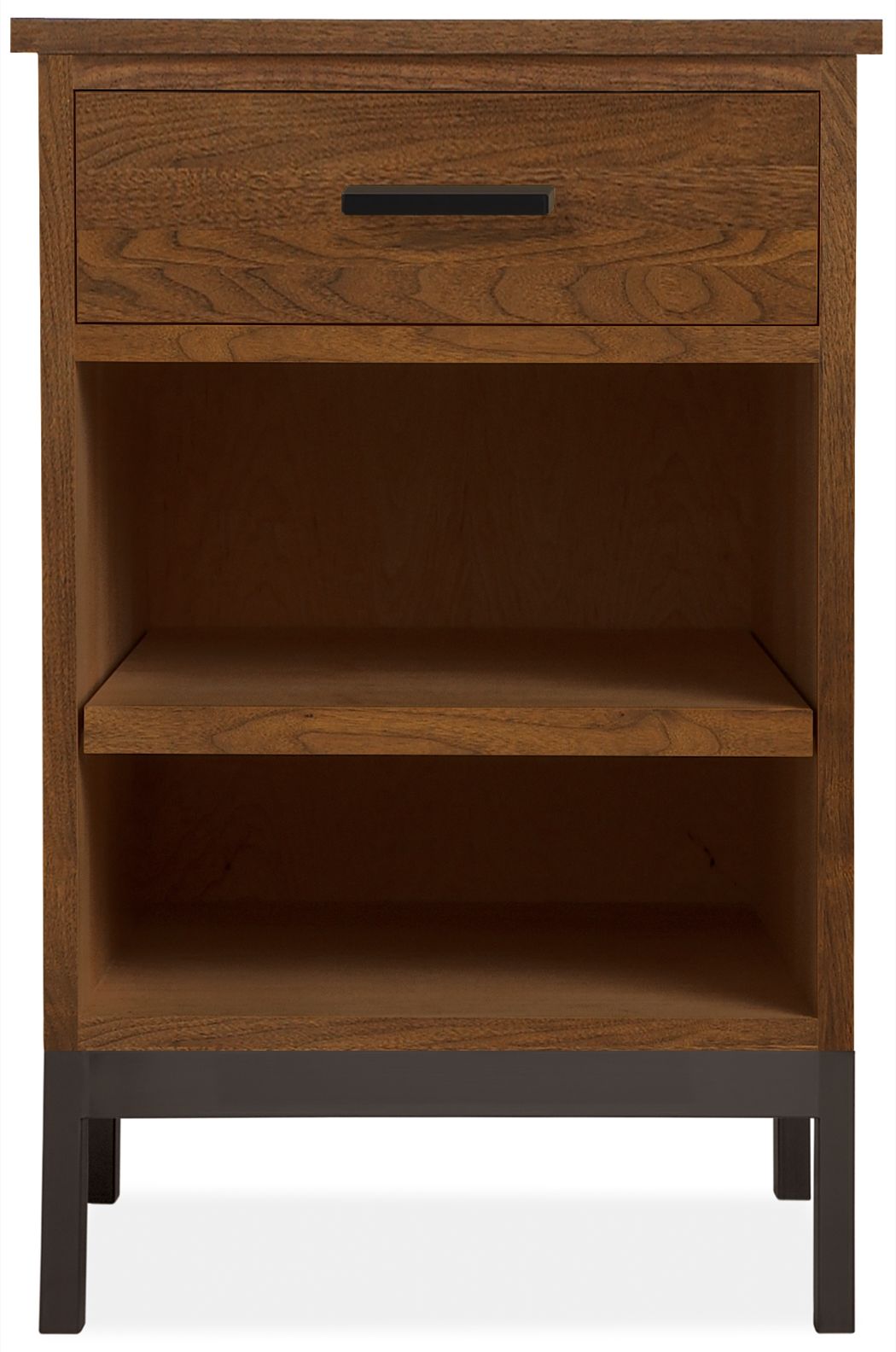 Linear 18w 18d 28h One-Drawer Nightstand in Walnut w/Natural Steel Base