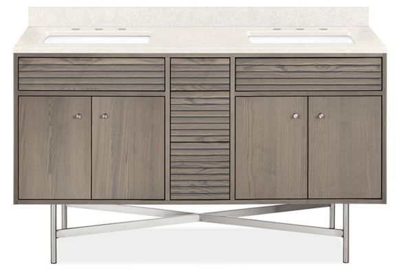 Adrian 58.5w 21.75d 34h Double-Sink Vanity No Overhang in Shell w/Foggy ...