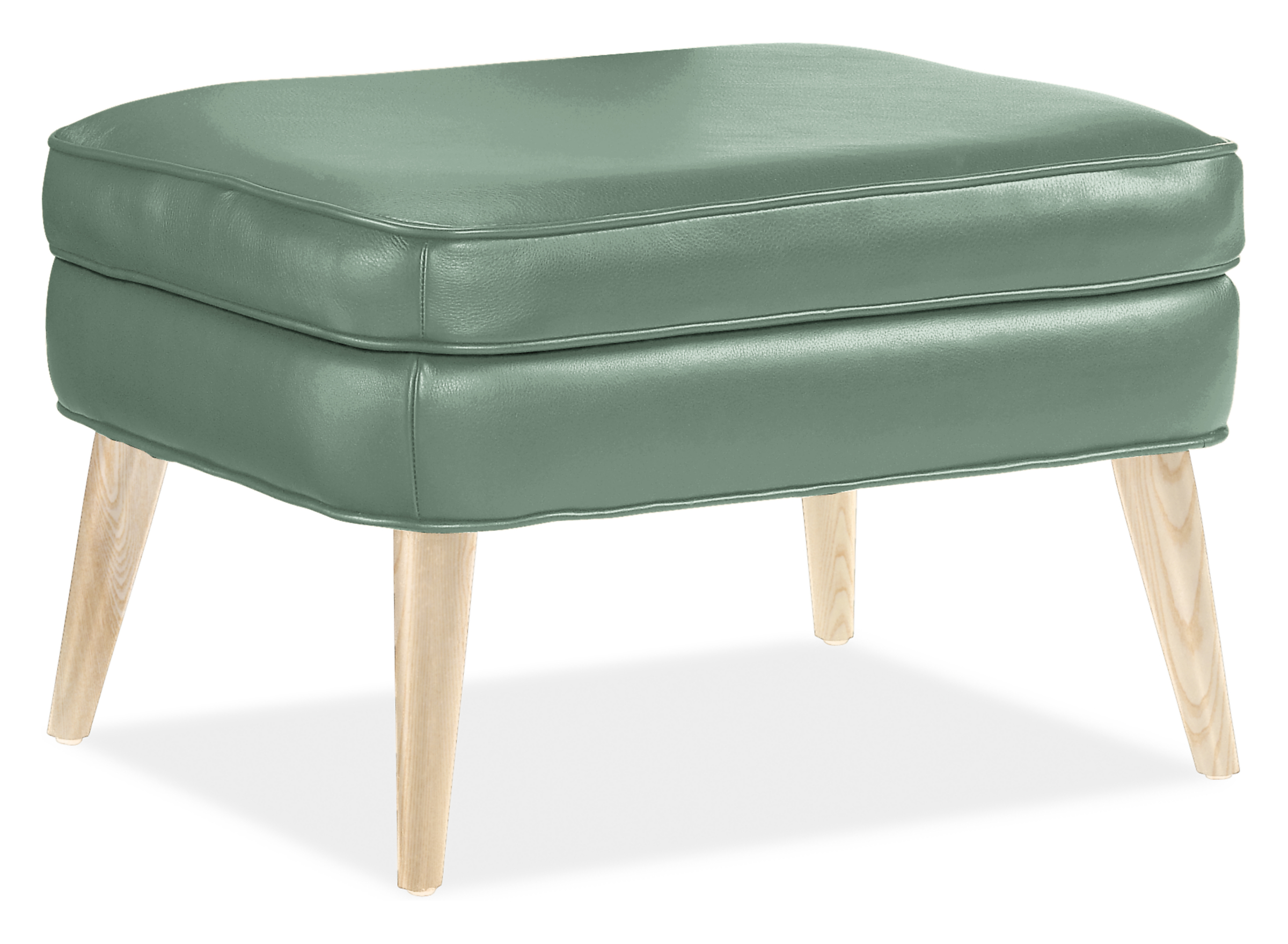Quinn 26w 20d 16h Ottoman in Vento Teal Leather with Ash Legs
