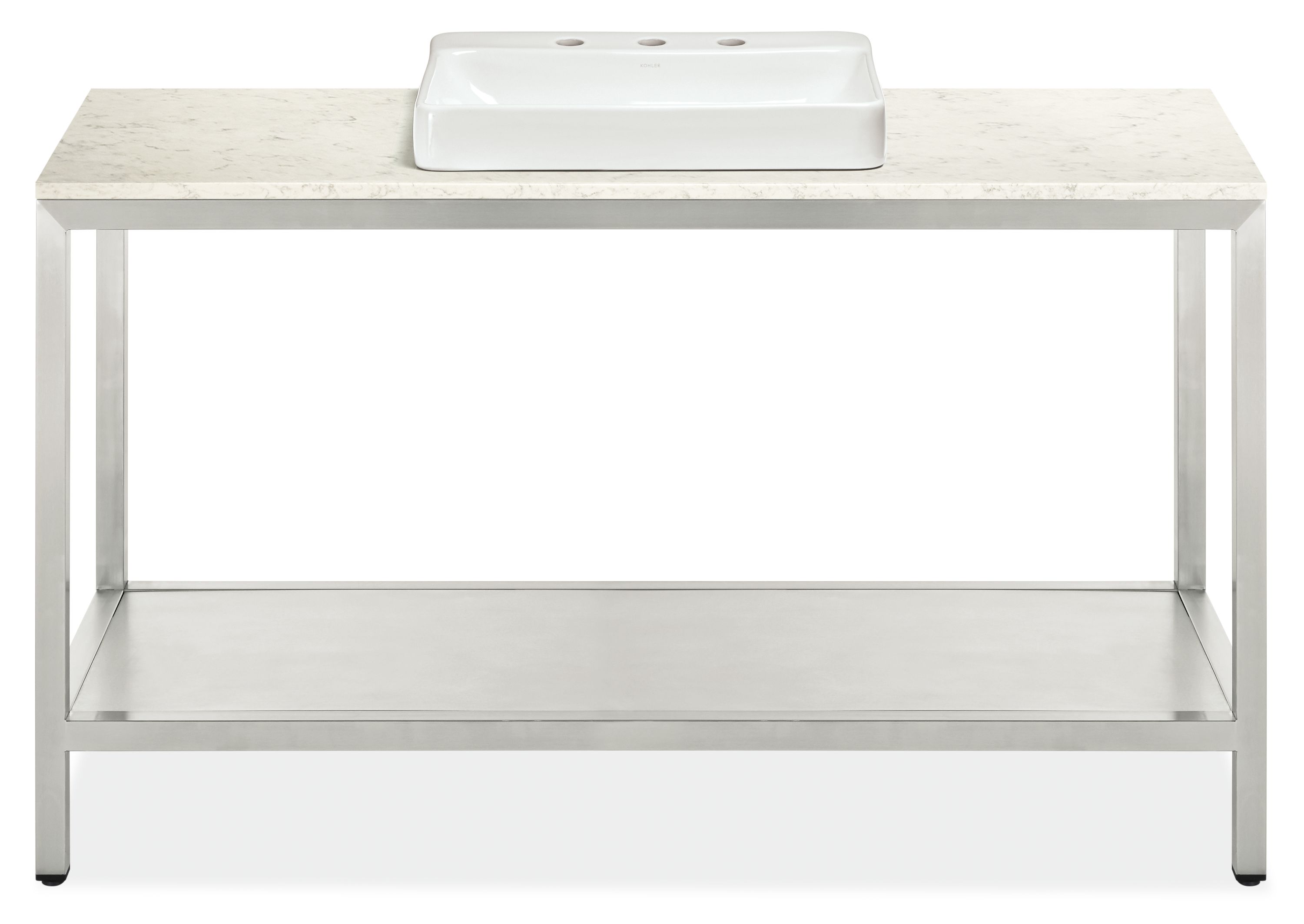 Parsons 60w 21.75d 37.25h Bath Vanity in SS w/MBLD WHT Top & 3-Hole Vessel Sink