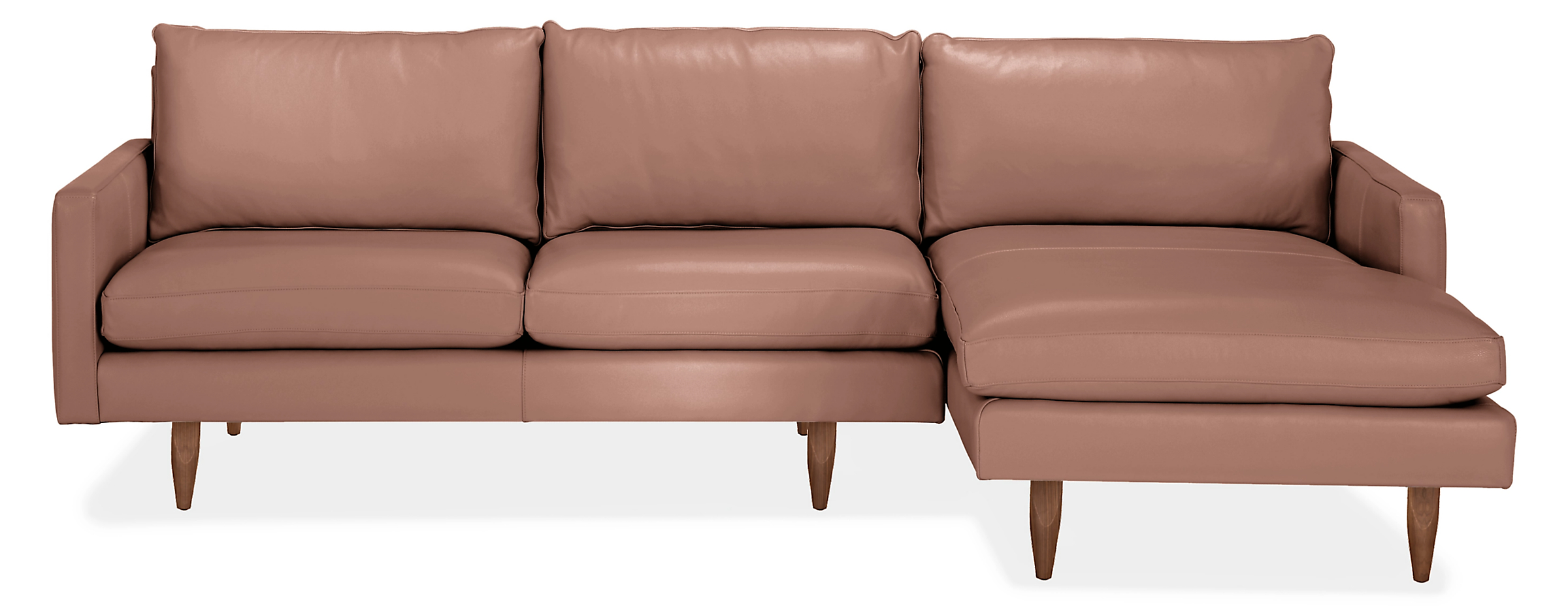 Jasper 104" Sofa with Right-Arm Chaise in Vento Rosewood Leather w/Walnut Legs