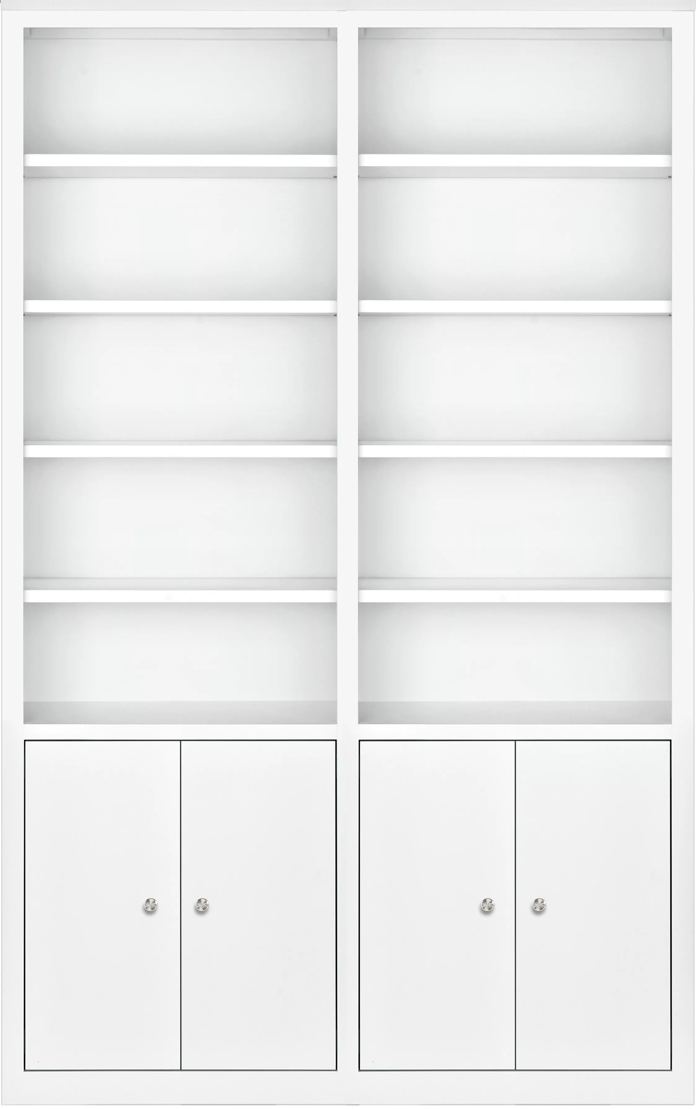 Woodwind 54w 17d 86h Bookcase w/Doors in White with Stainless Steel Knobs