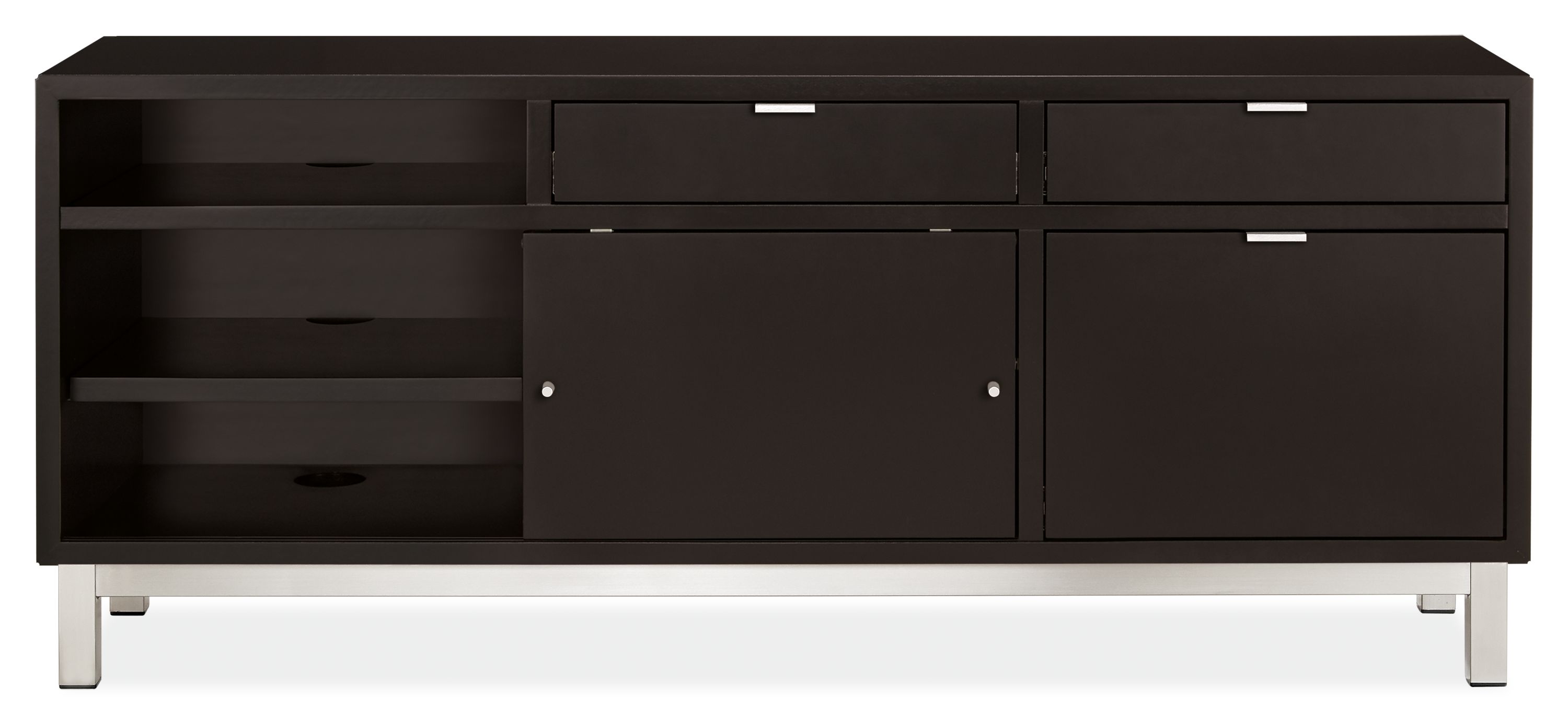 Copenhagen 60w 16d 25h Right-File Drawer Bench in Ebony w/Stainless Steel Base