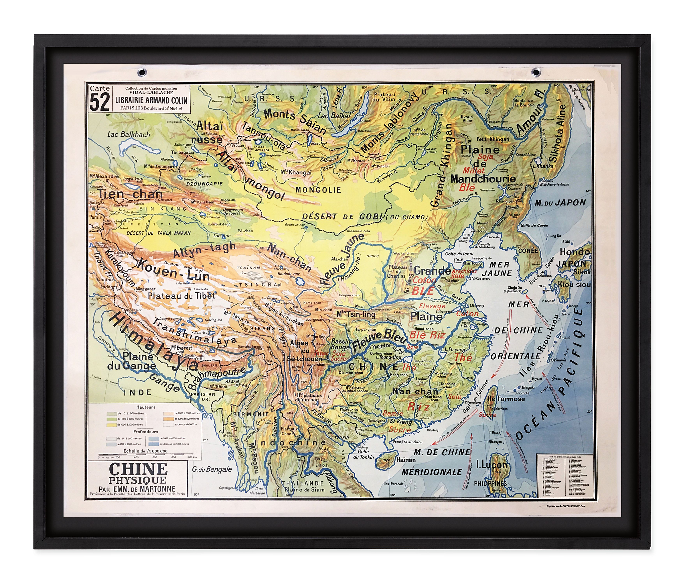 Vintage French School Map - Black Frame - Chine Physique