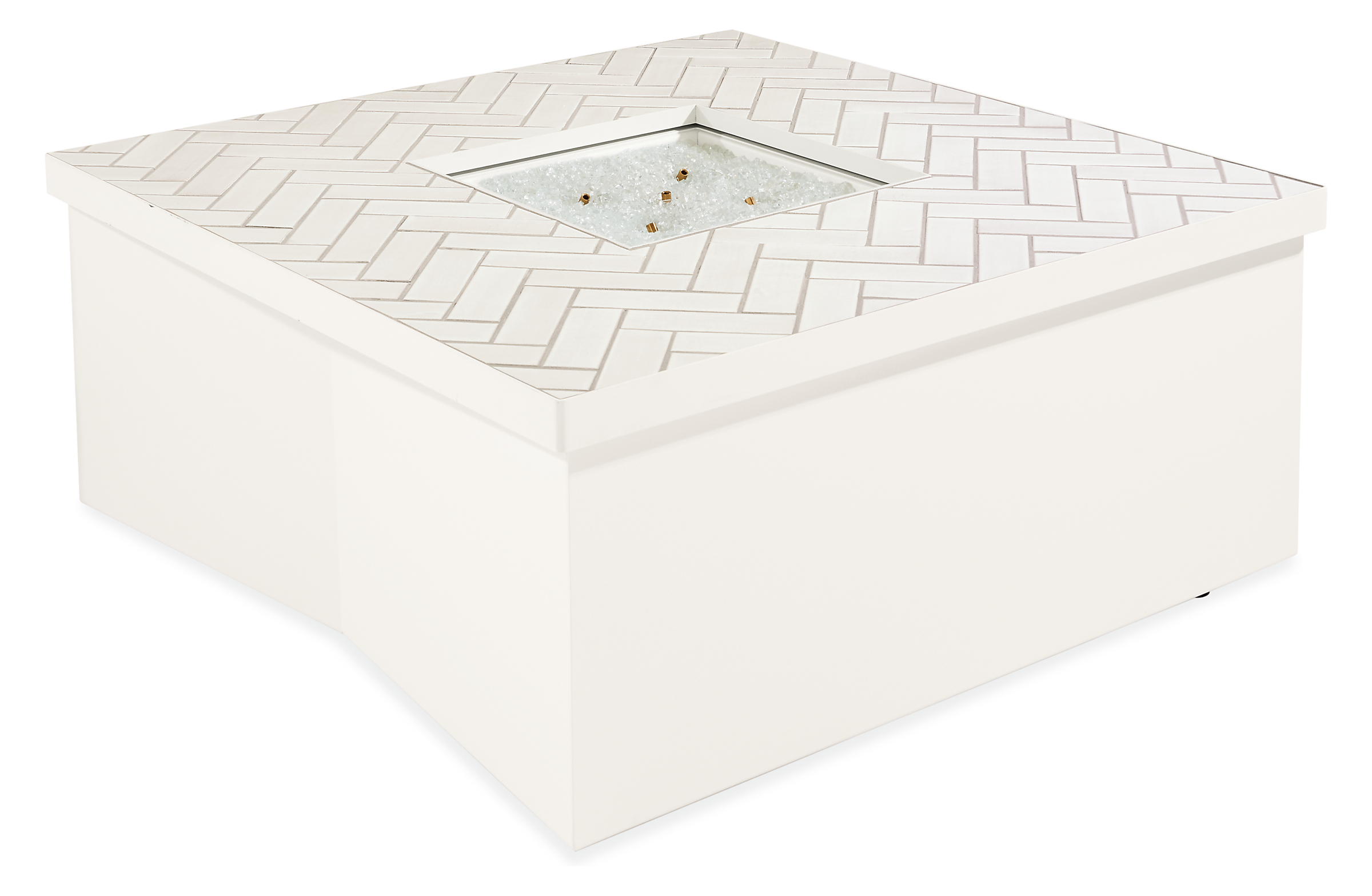 Adara 37w 37d Outdoor Fire Table in White with Tile Top & Natural Gas Hook-Up