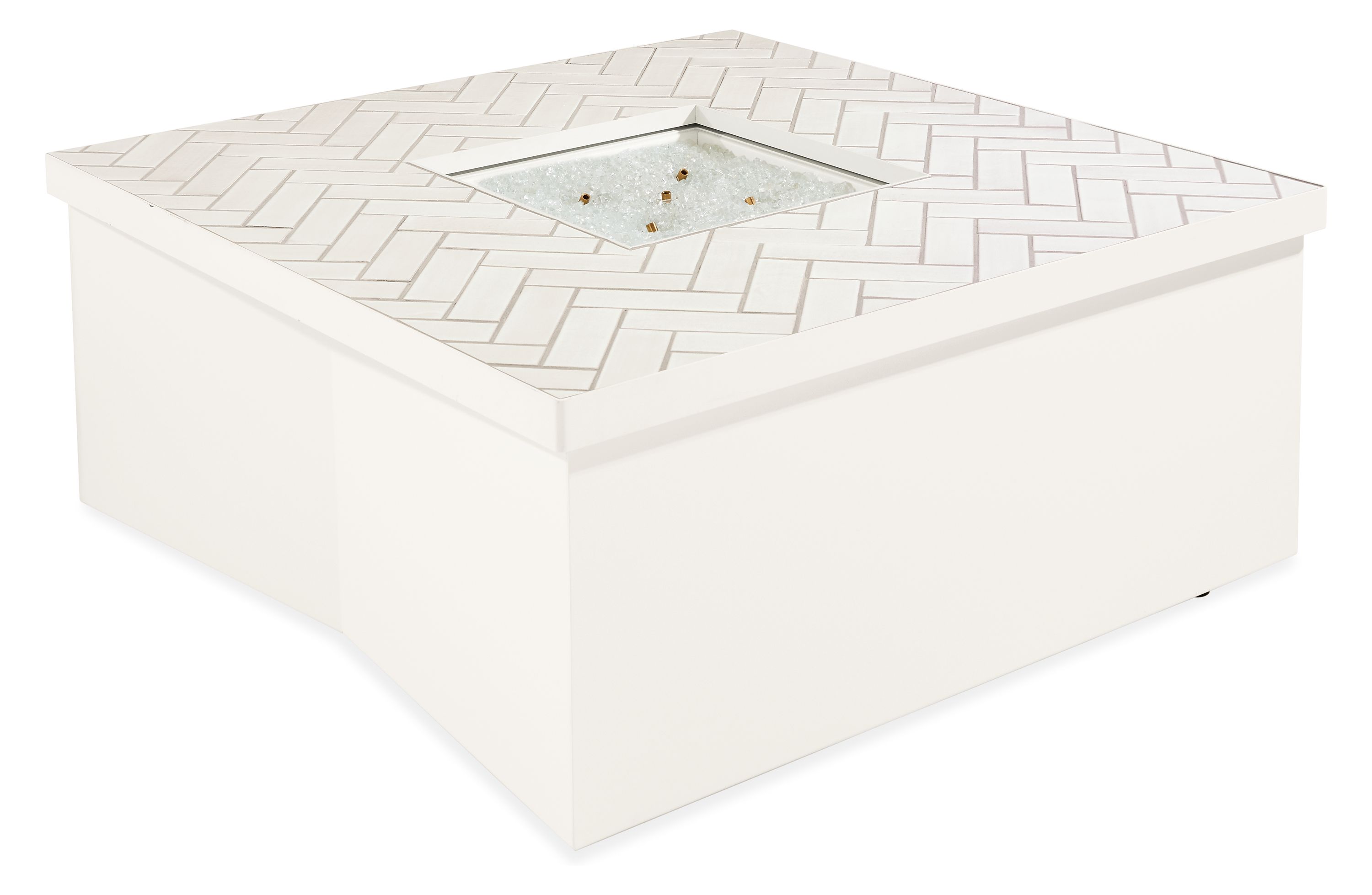 Adara 37w 37d Outdoor Fire Table in White with Tile Top & Natural Gas Hook-Up