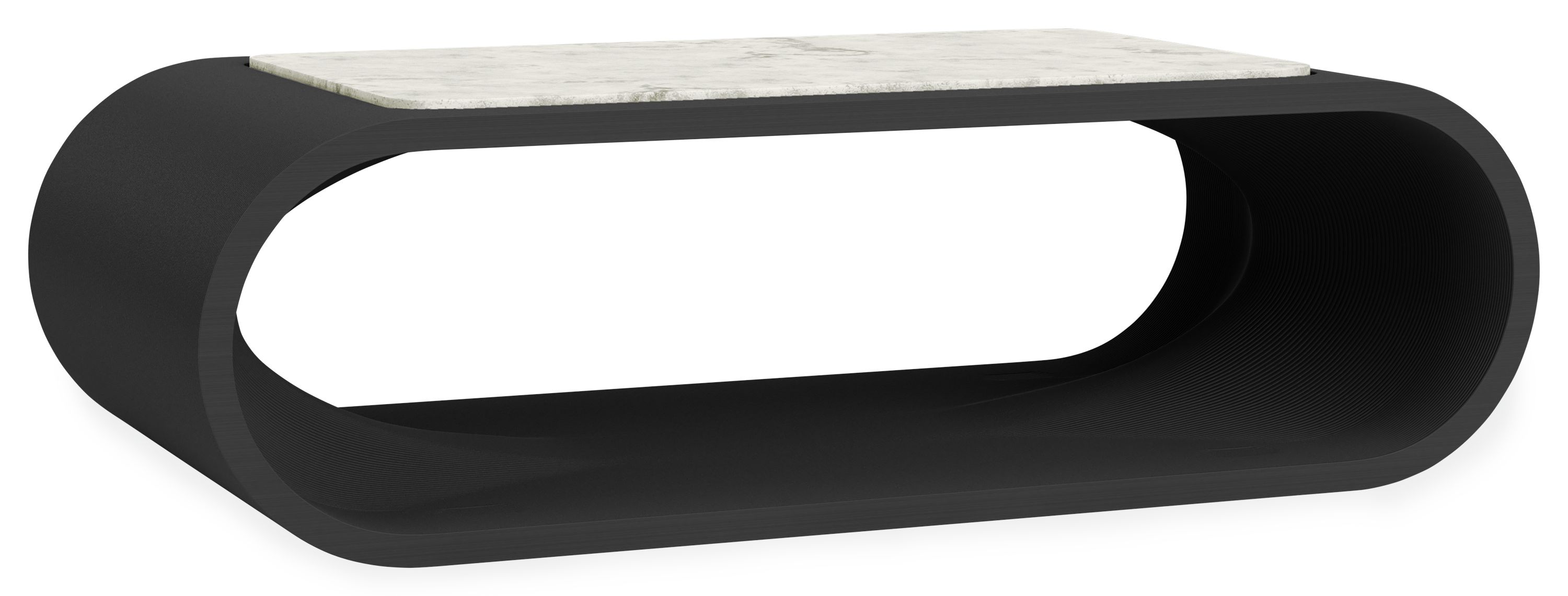 Tangent 48w 24d 15h Outdoor Coffee Table in Black w/Marbled White Top