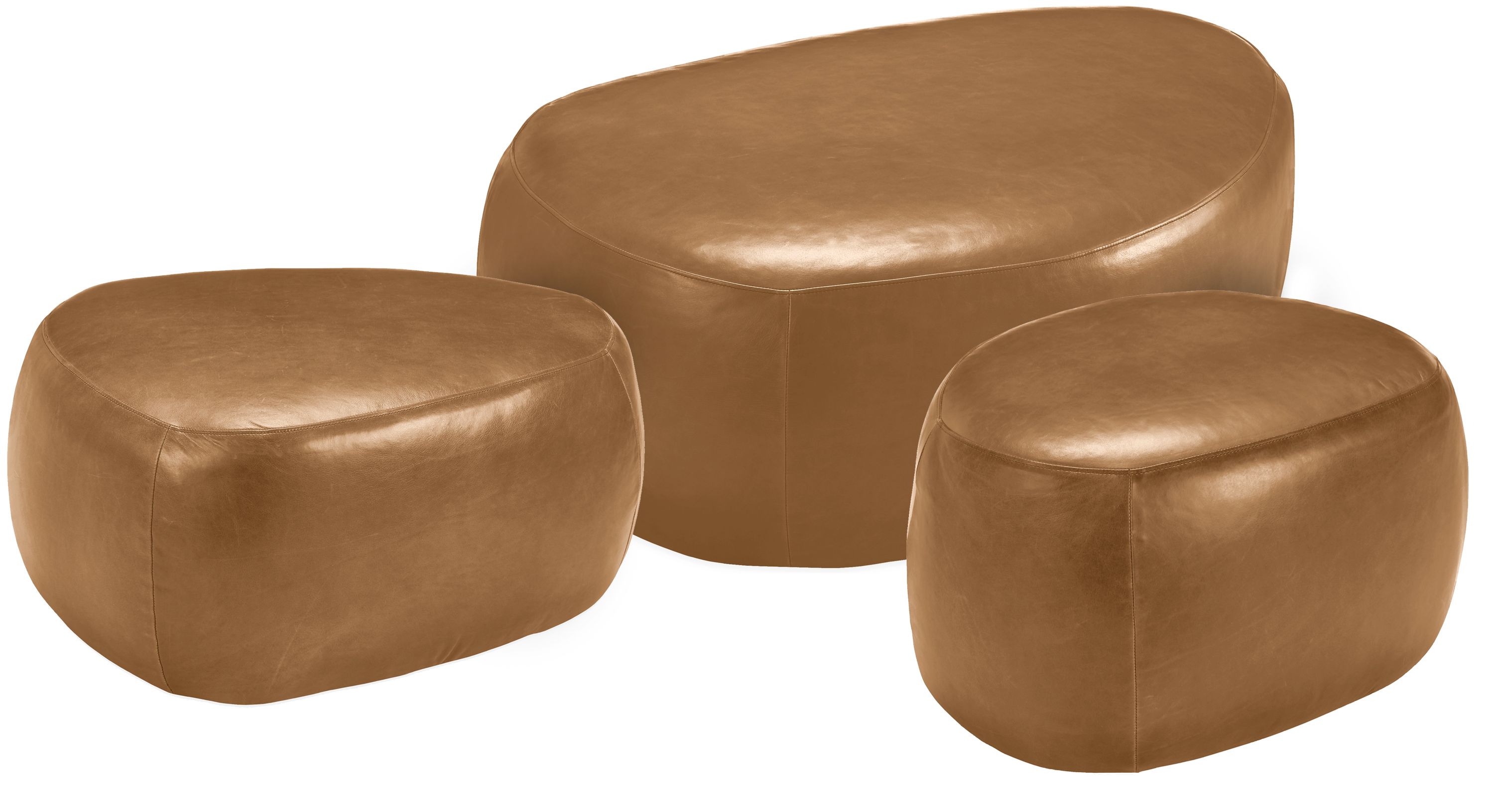 Asher Ottoman Camel Leather Ensemble - Set of Three