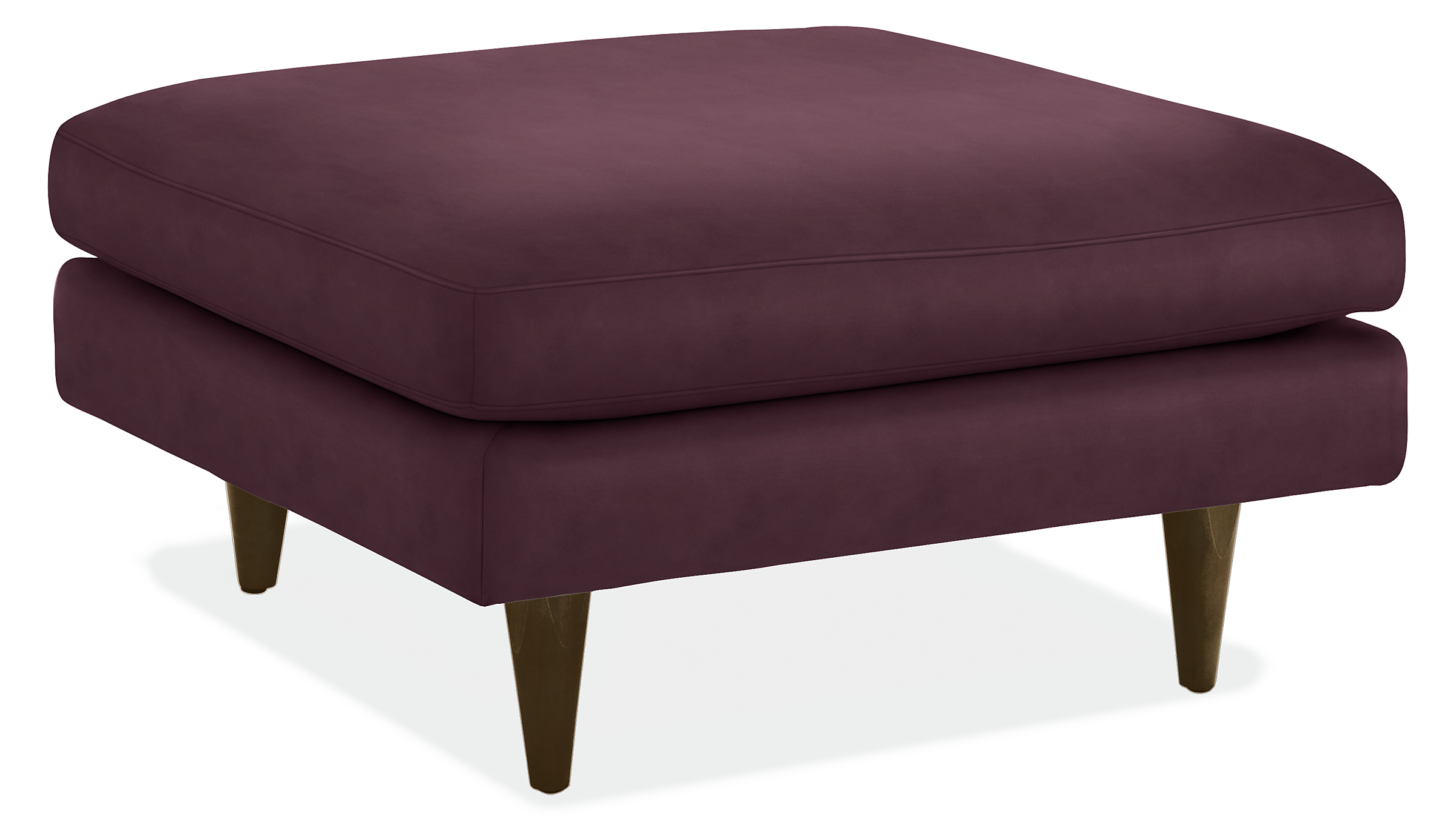 Jasper 36w 36d 19h Square Ottoman in View Eggplant with Tapered Charcoal Legs