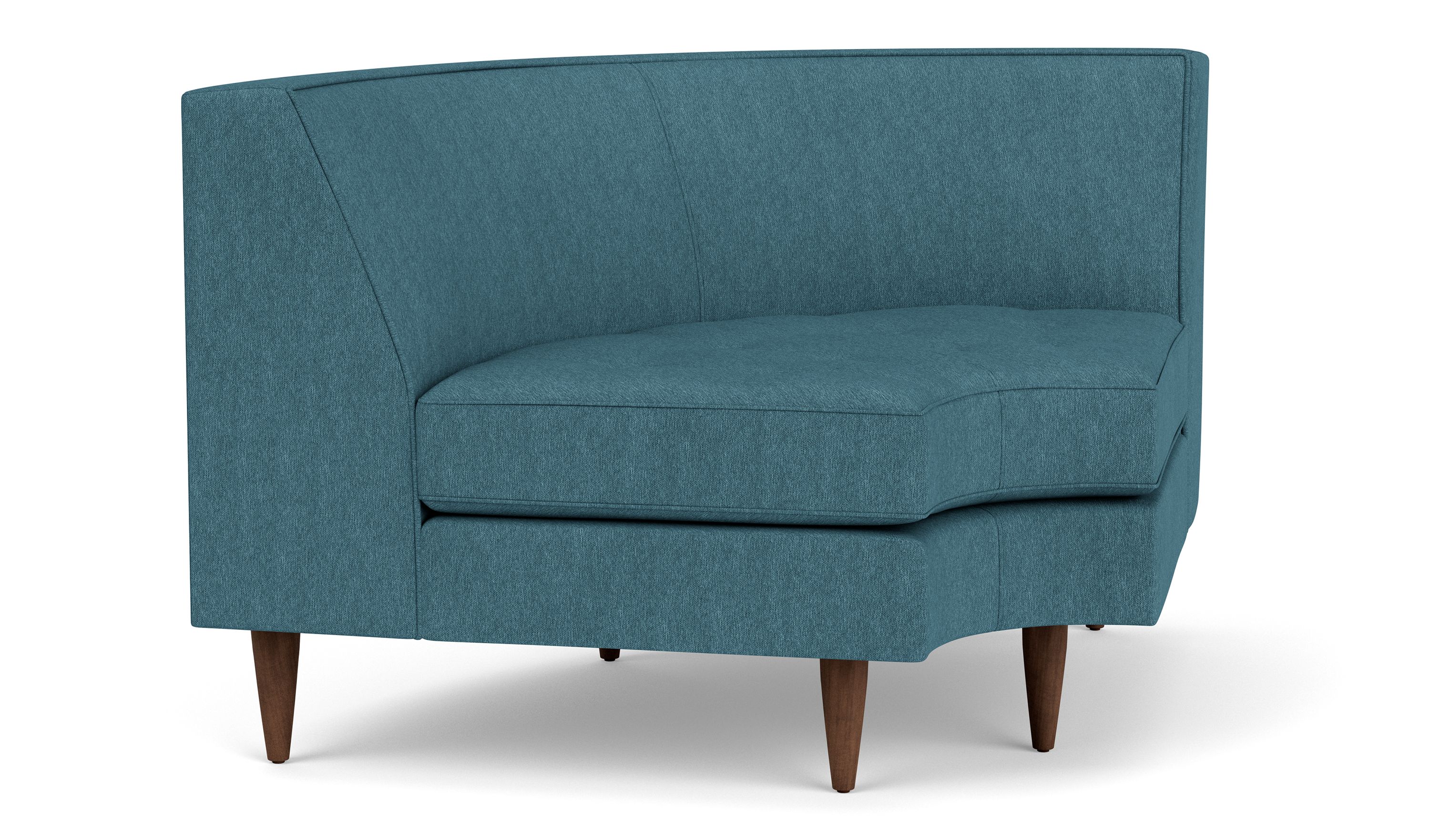 Reese 43" Curved Corner Sofa in Flint Blue w/Mocha Legs