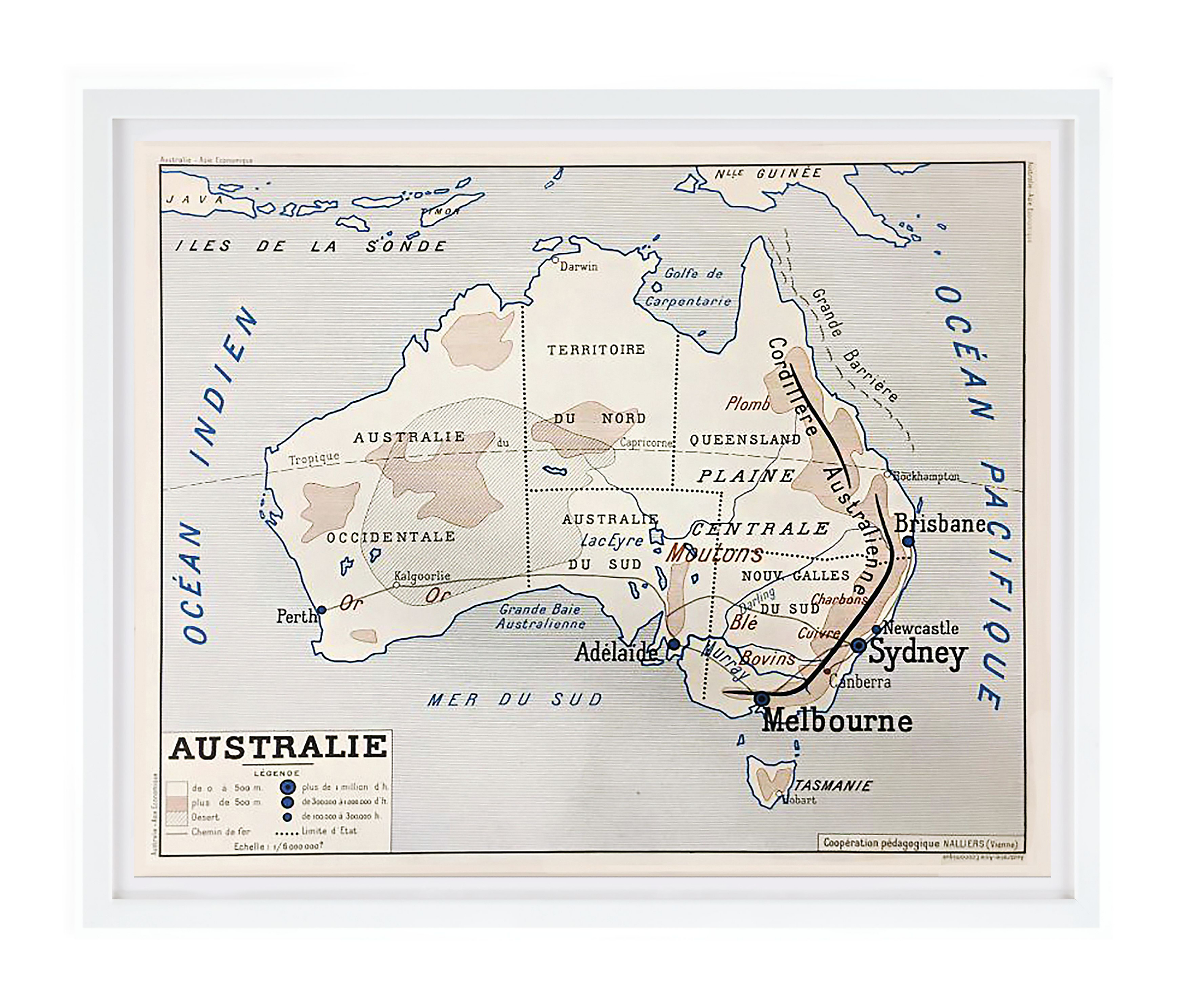 Vintage French School Map - White Frame - Australie