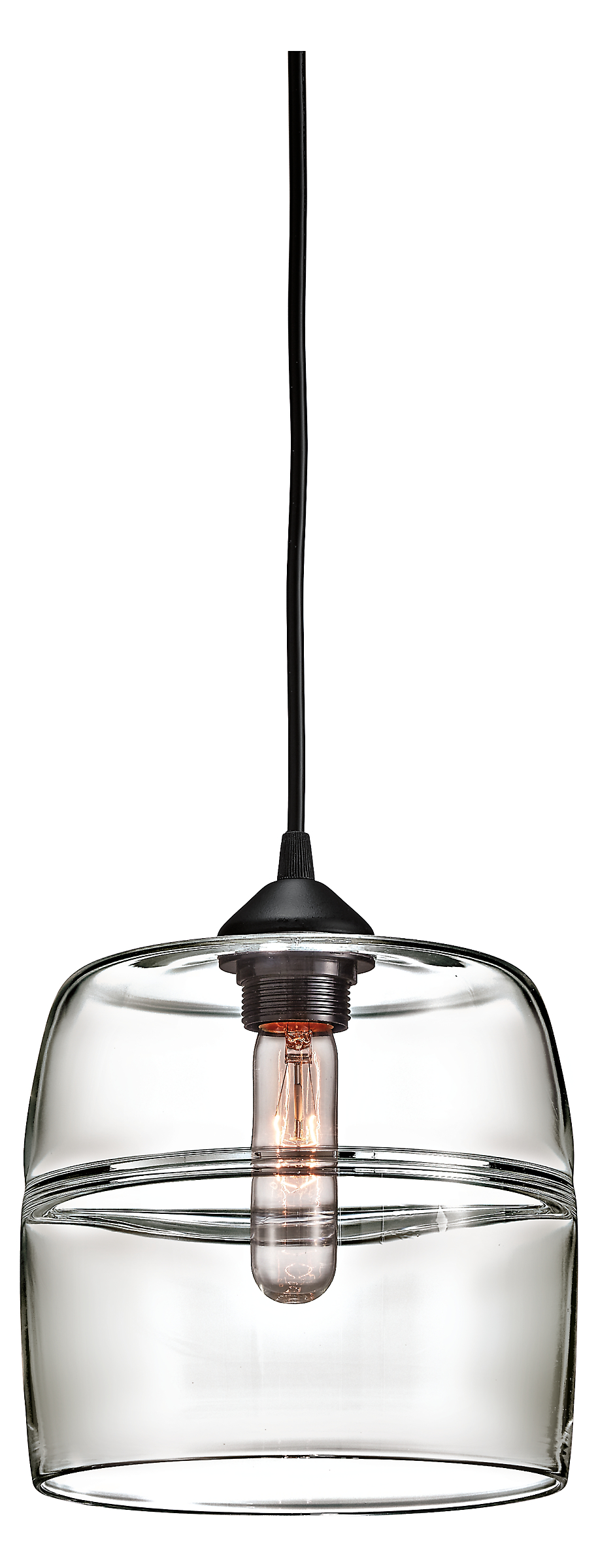 Banded Drum Pendant in Clear Glass