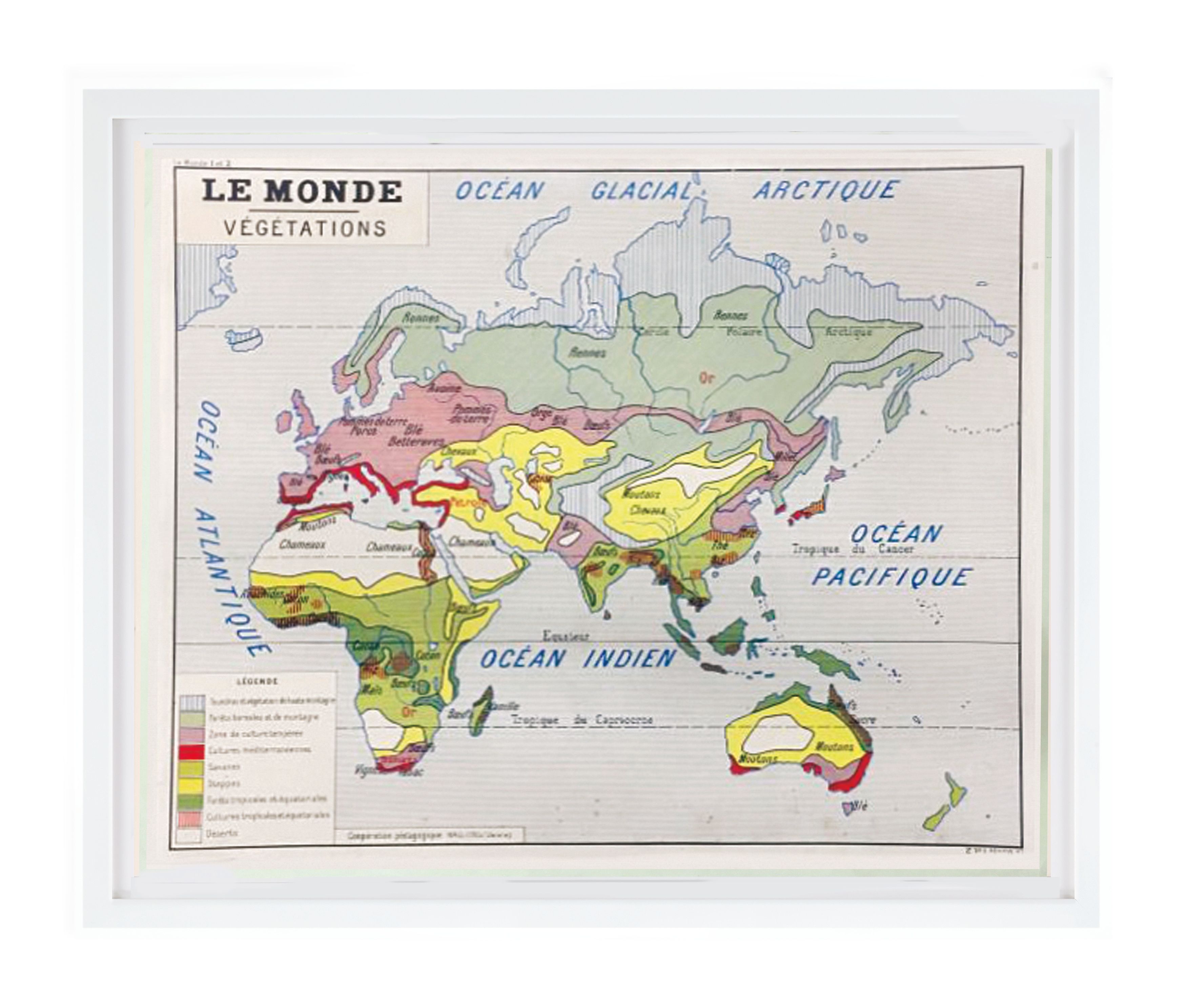 Vintage French School Map with White Frame
