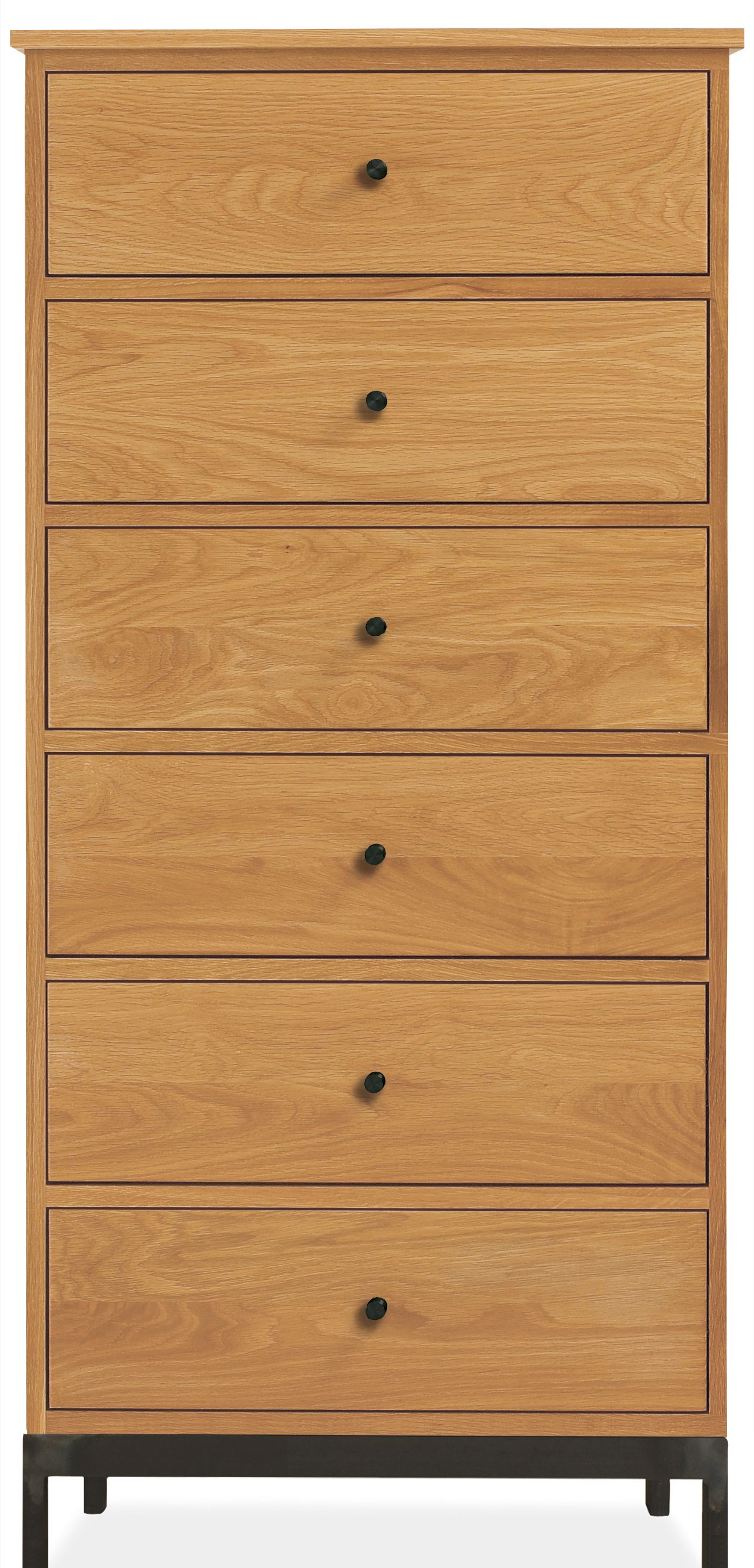 Linear 26w 20d 56h Six-Drawer Dresser in White Oak w/Natural Steel Base & Knobs
