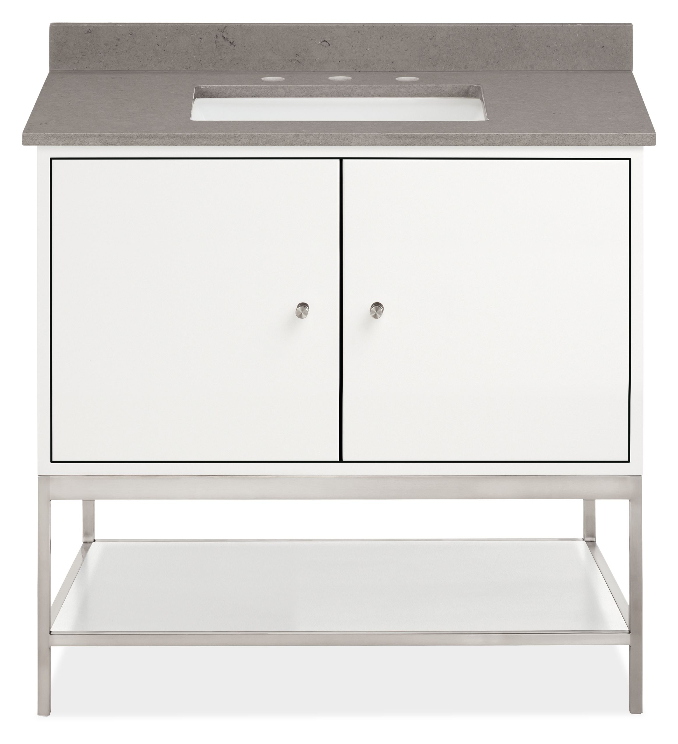 Linear 36w 21.75d Vanity w/Shelf & L&R Overhang in White w/RECT 3-Hole Fog Sink