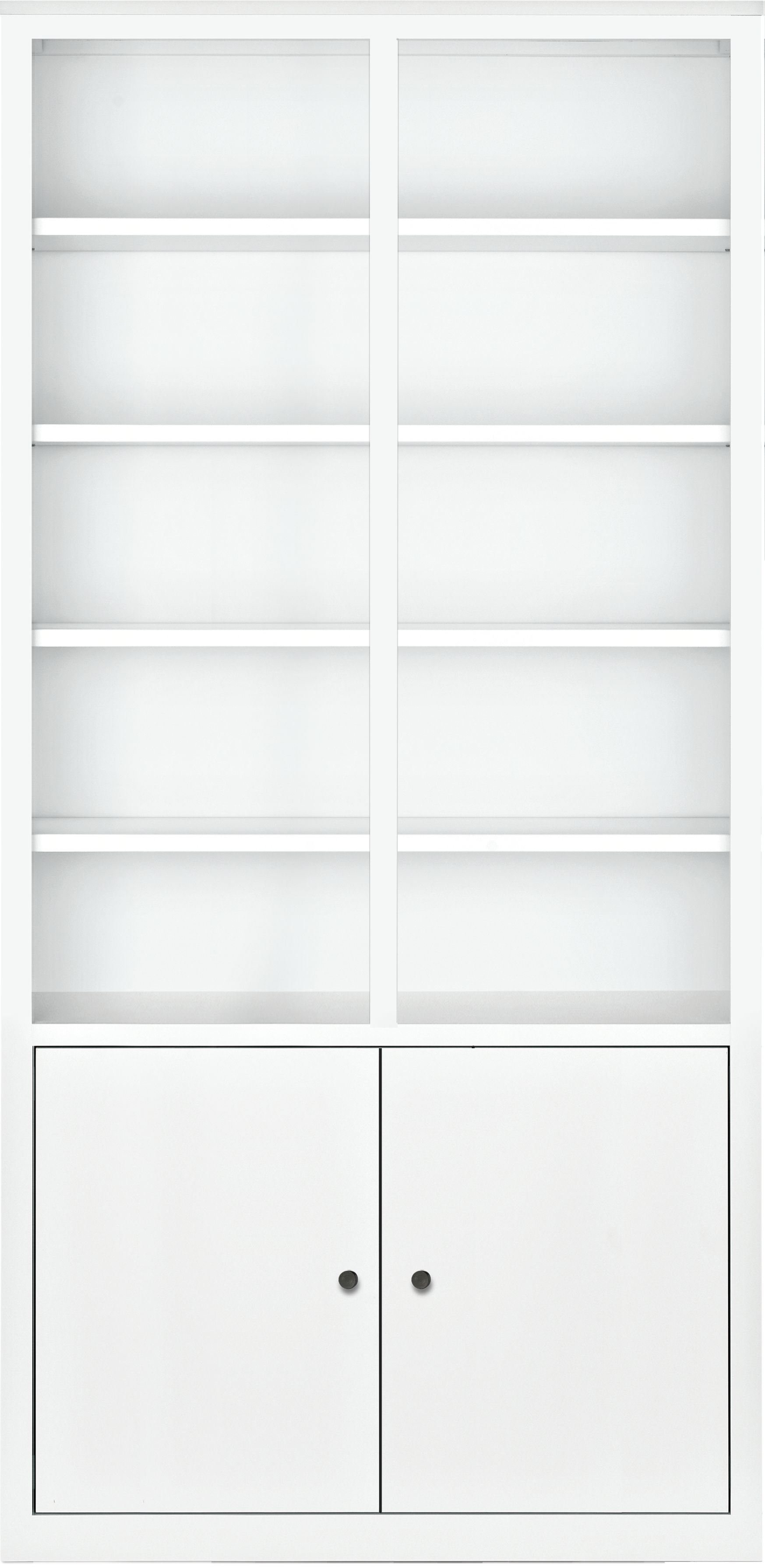 Woodwind 37w 12d 86h Bookcase with Doors in White with Natural Steel