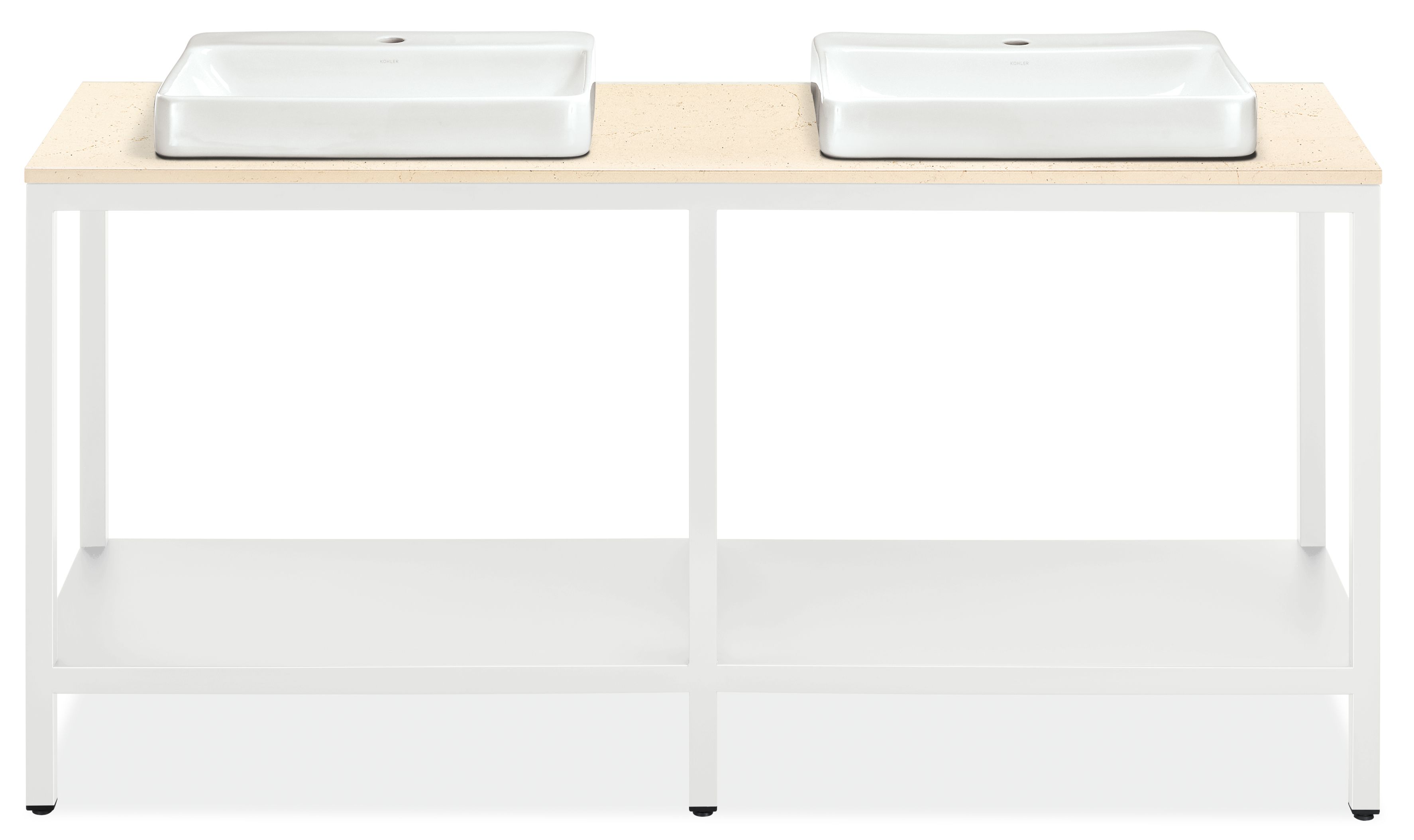 Parsons 72w 21.75d 37.25h Bath Vanity in WHT w/Ecru Top & 1-HL Vox Vessel Sinks