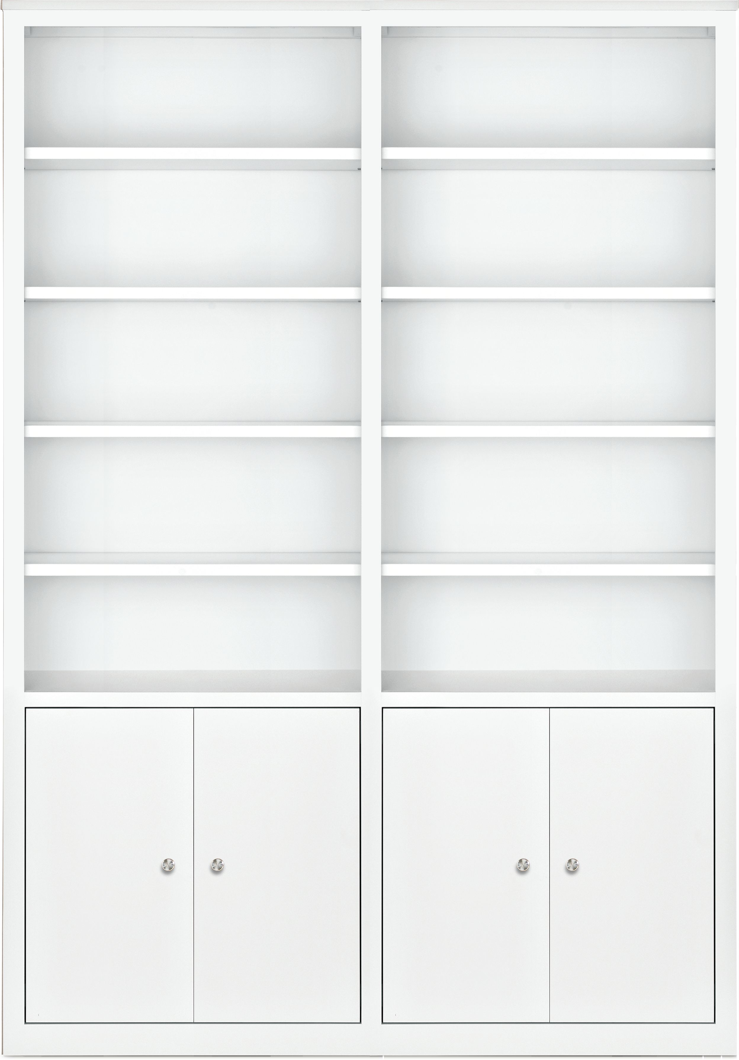 Woodwind 58w 12d 86h Bookcase w/Doors in White with Stainless Steel Knobs
