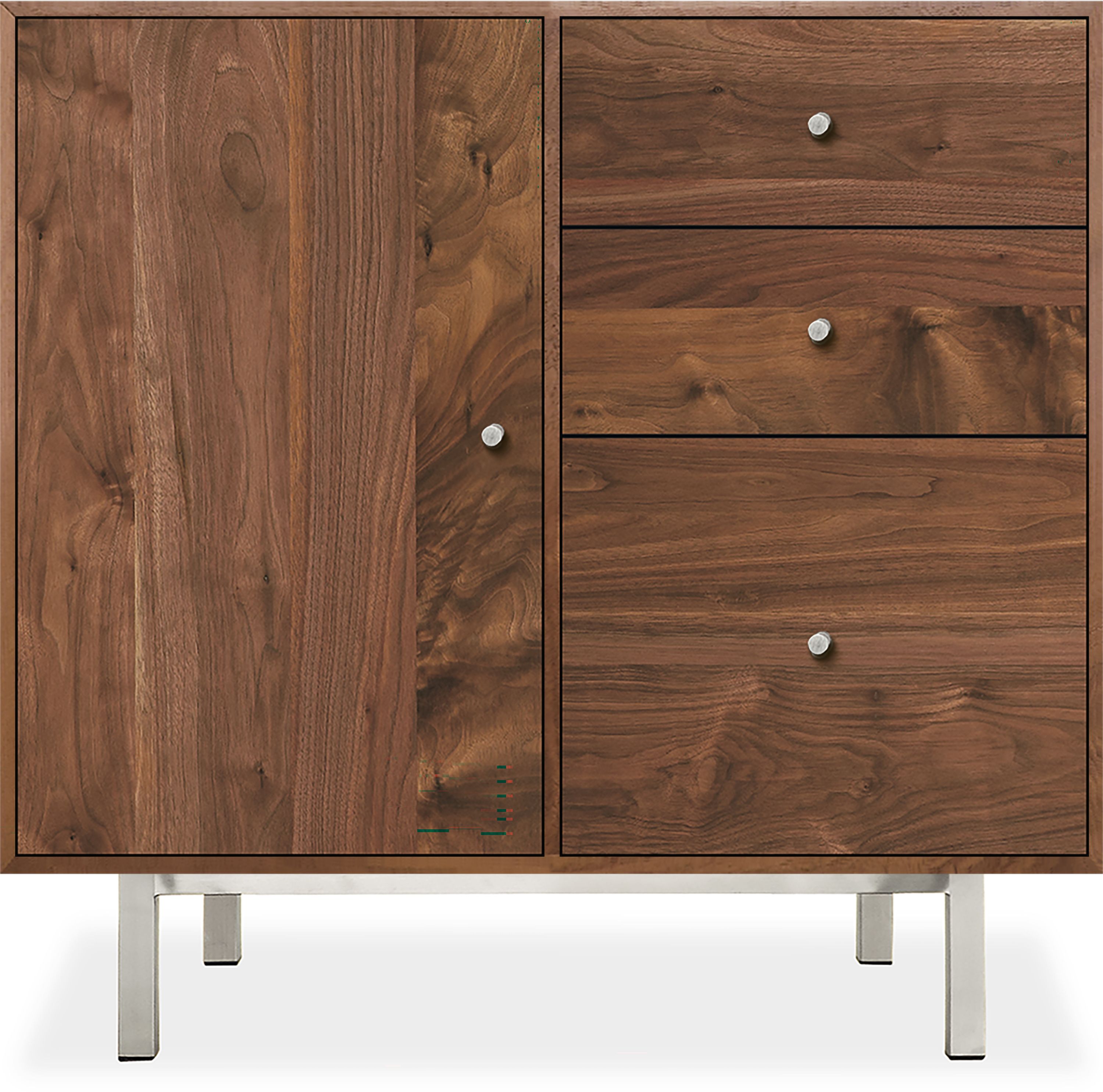 Hudson 33w 16d 32h Cabinet in Walnut with Stainless Steel Base