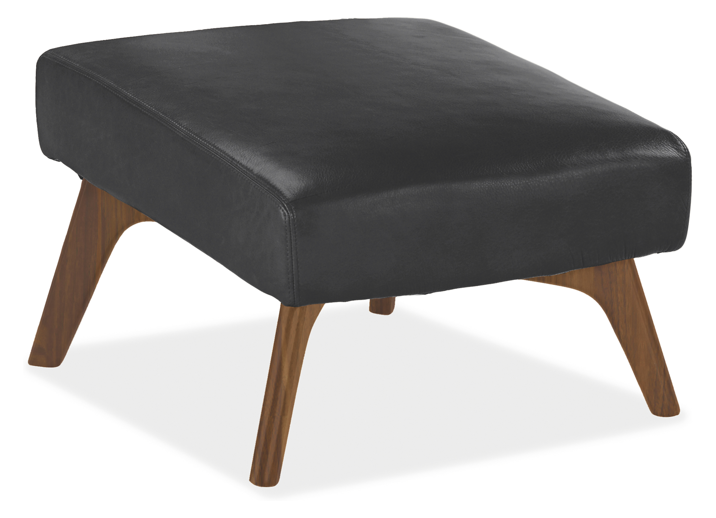 Boden 22w 22d 17h Ottoman in Lecco Black Leather with Walnut Base