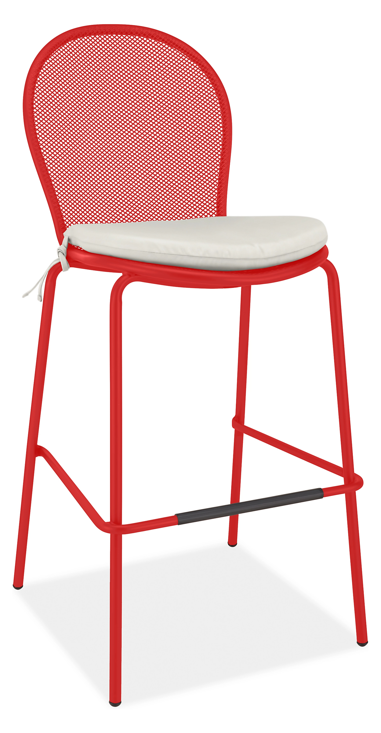 Rio Bar Stool in Red with Cushion in Sunbrella Canvas White
