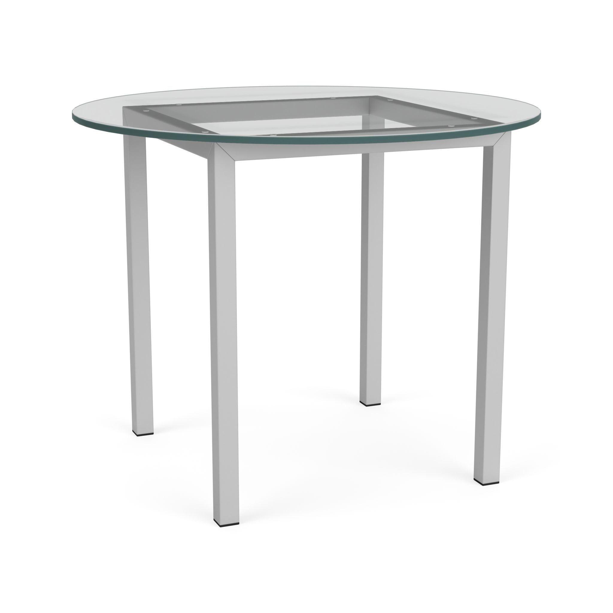 Parsons 36 diam 1.5" Outdoor Table in Stainless Steel with Clear Glass Top