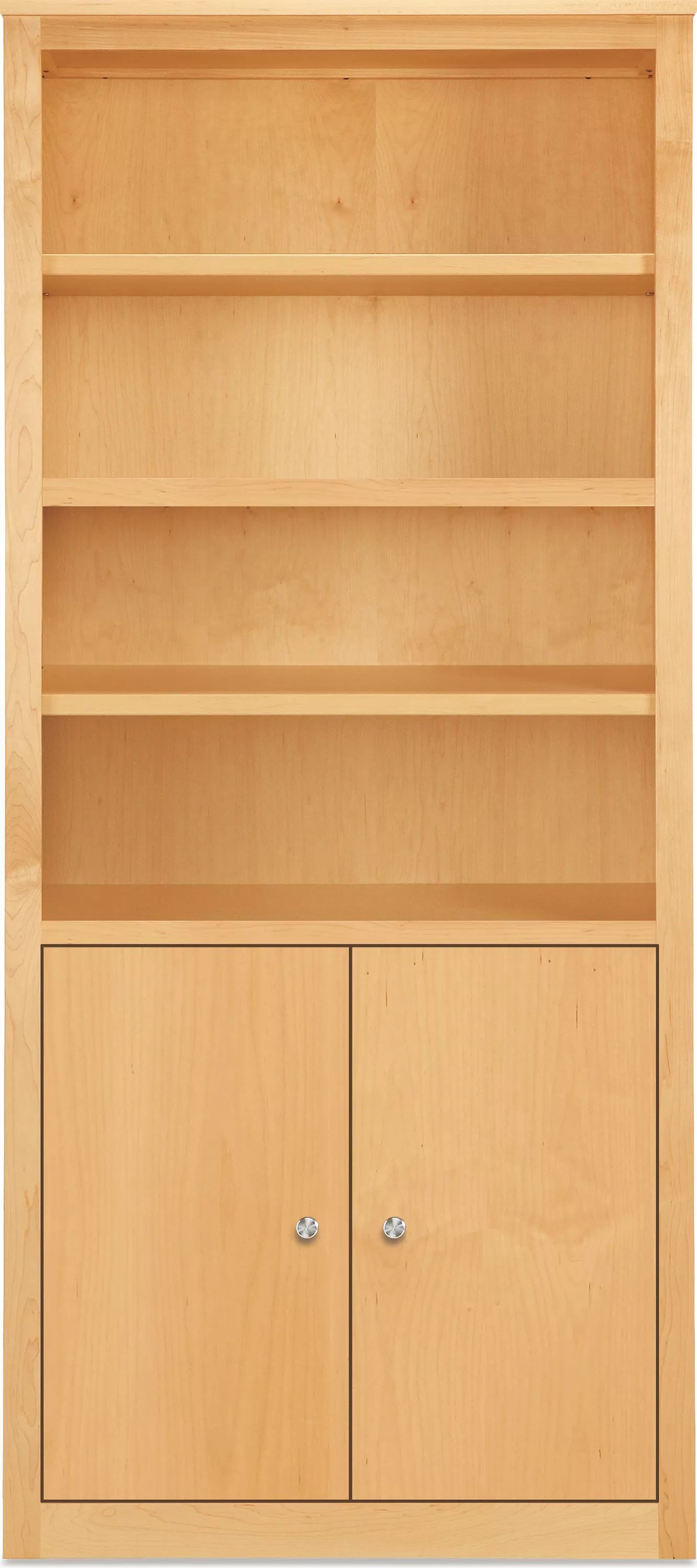 Woodwind 33w 17d 72h Bookcase w/Doors in Maple with Stainless Steel Knobs