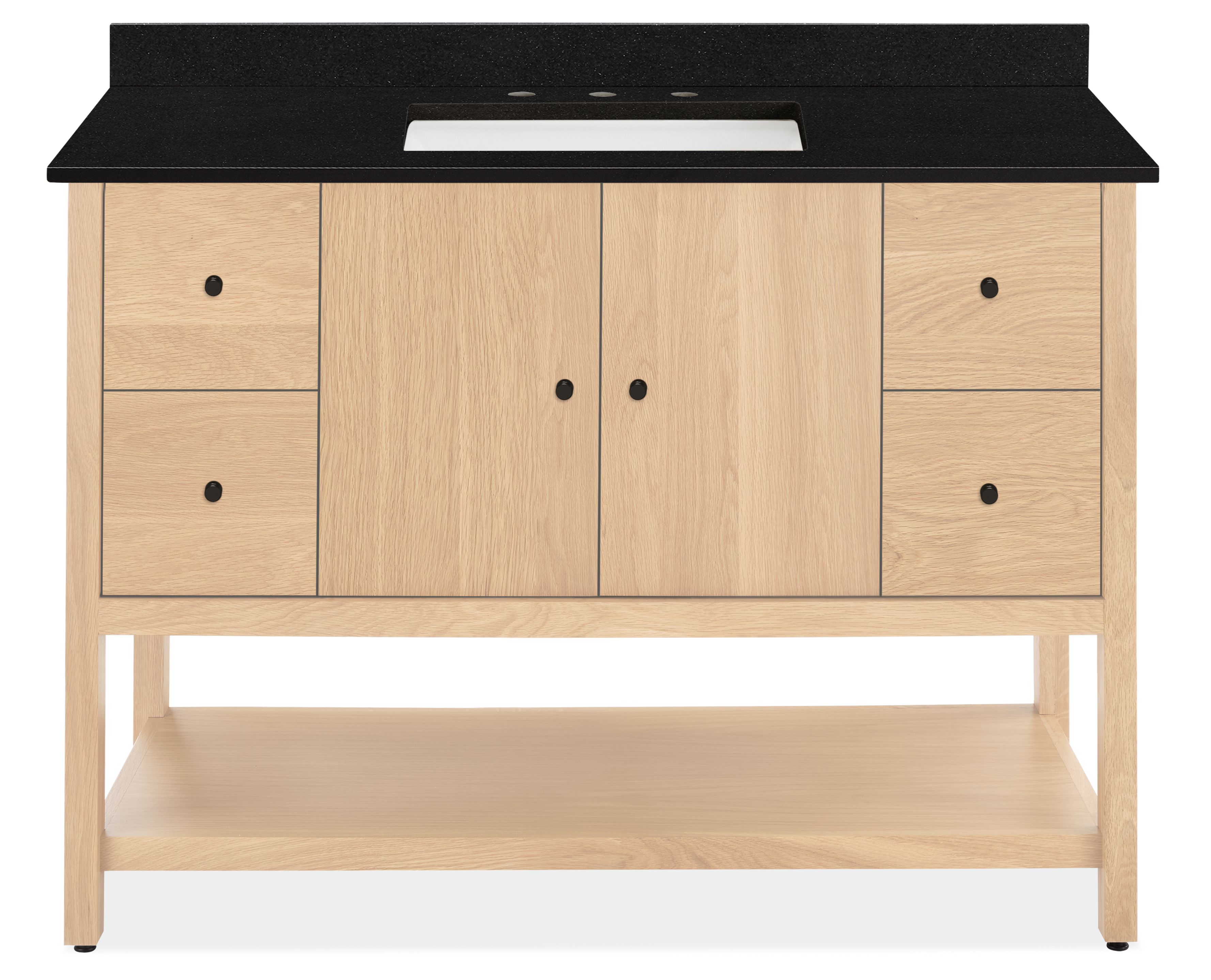 Emerson 48w SGL Vanity/Left & Right Overhang/Black 3-Hole Rectangle Sink/Salt BS