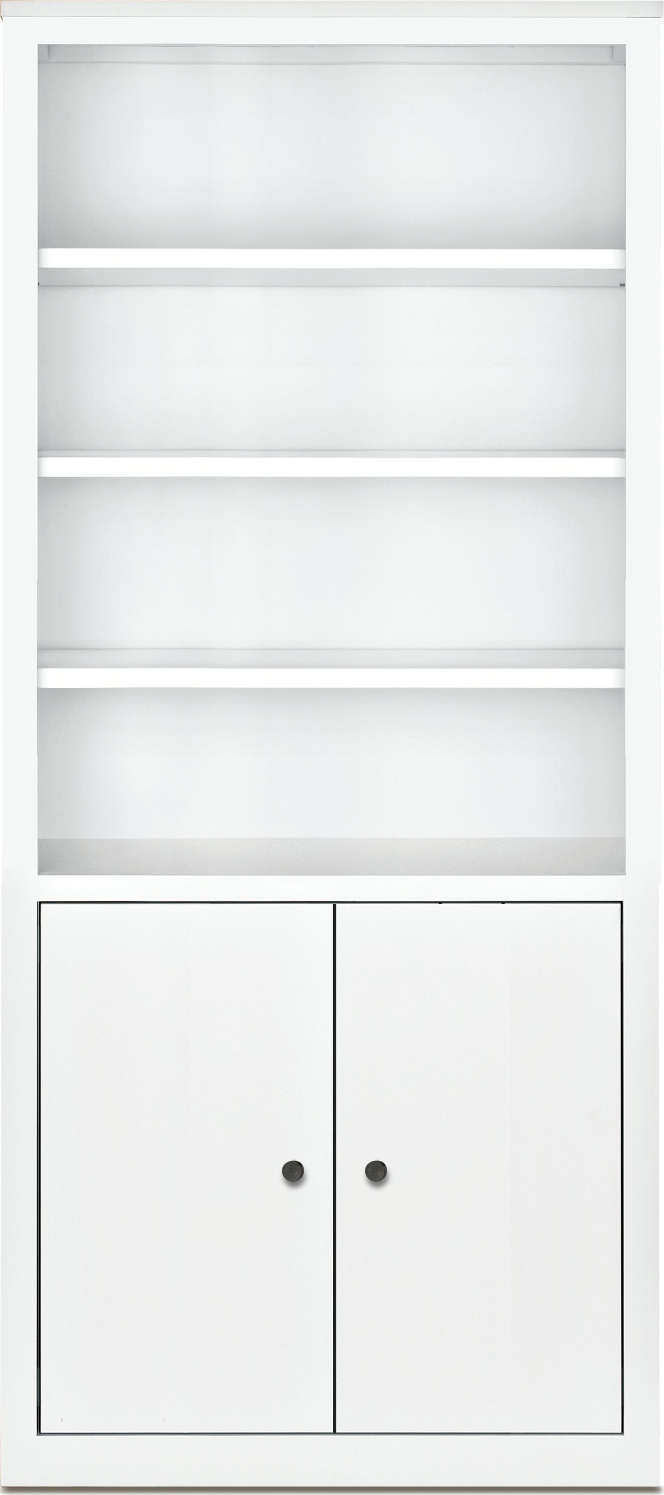 Woodwind 35w 17d 72h Bookcase with Doors in White with Natural Steel