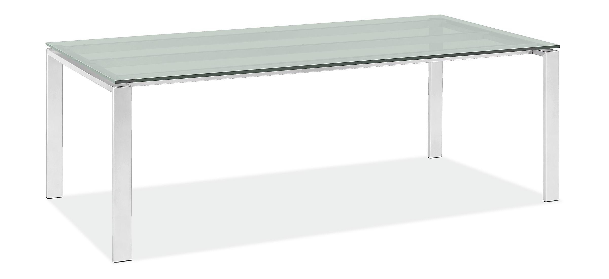 Rand 78w 48d 29h Table in Stainless Steel with Satin Etched Tempered Glass Top