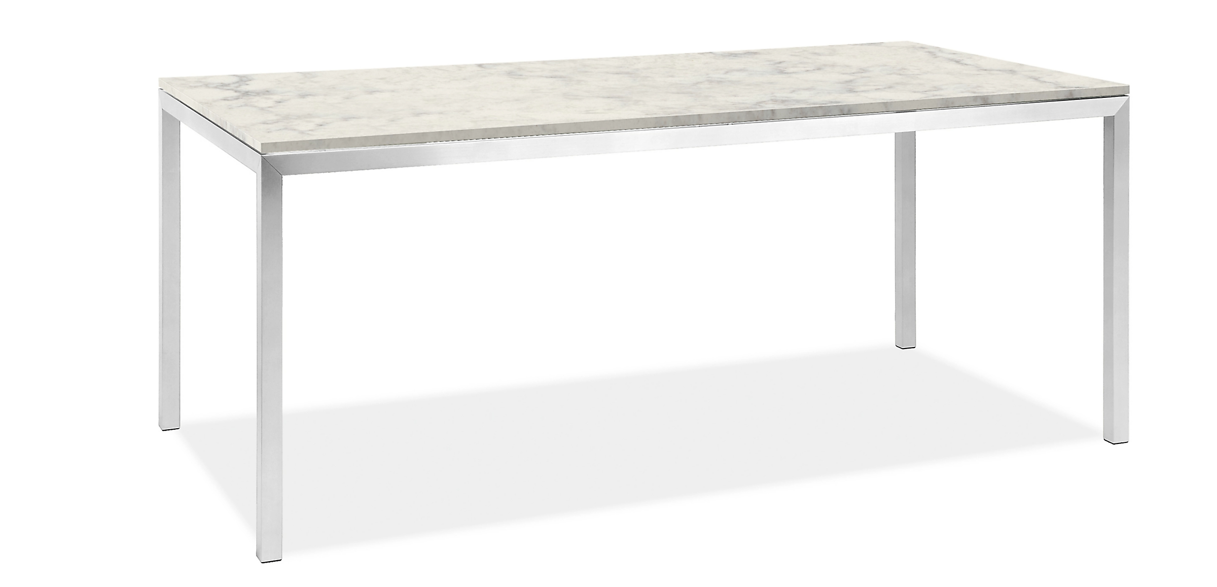Parsons 66w 24d 29h Dining Table in 1.5" Stainless Steel w/Marbled White Quartz