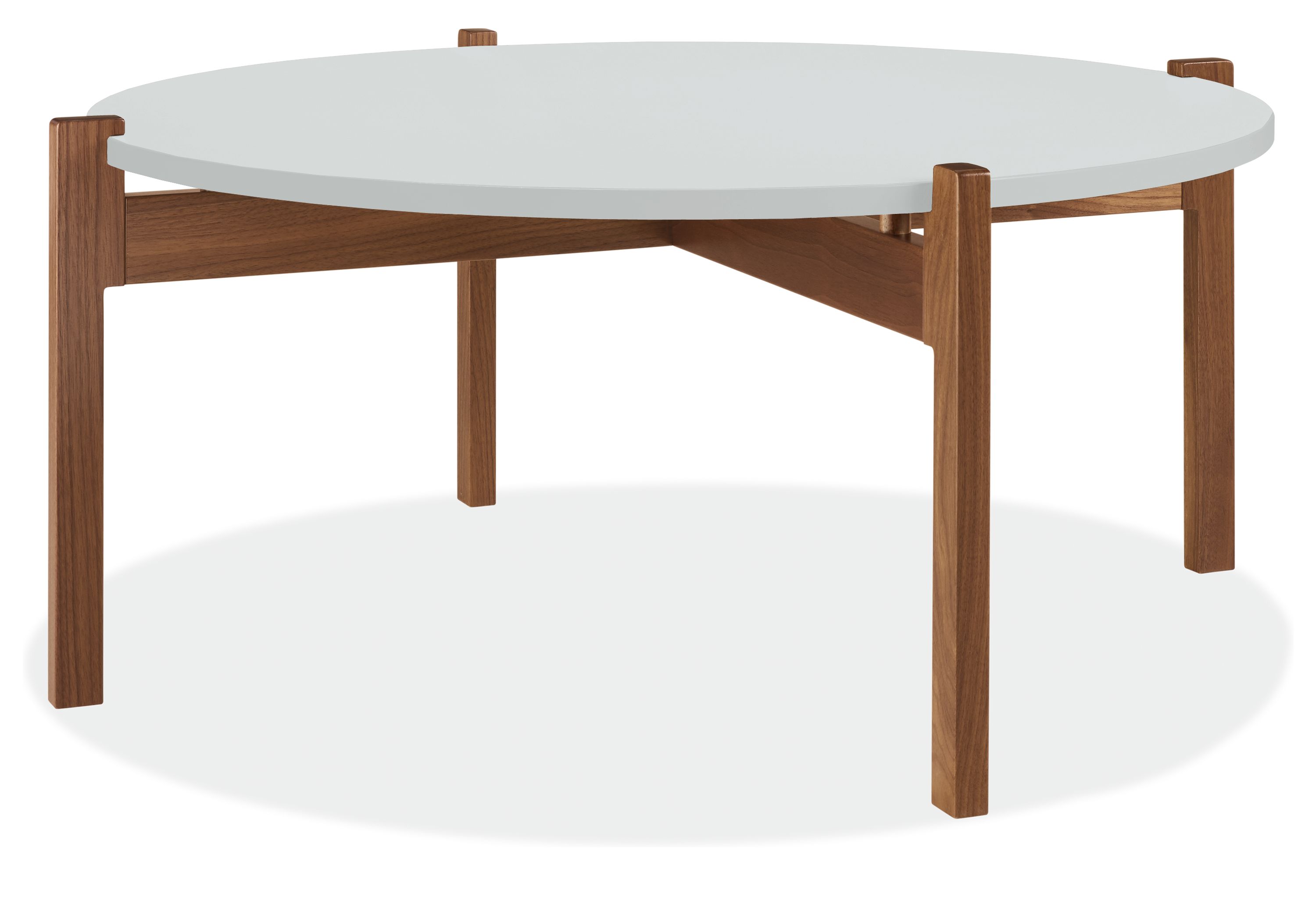 Kavala 39 diam 16h Round Coffee Table in White with Walnut Base