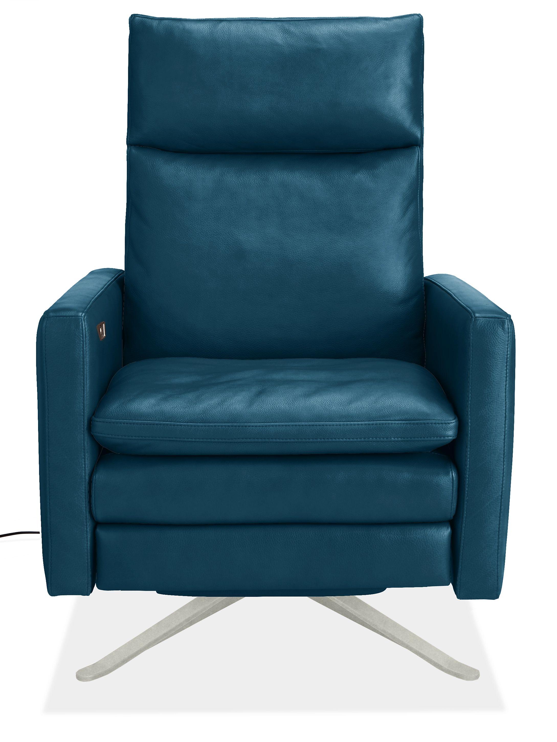 Isaac Power Recliner Thin-Arm in Cyrus Ink Leather with Metal Swivel Base