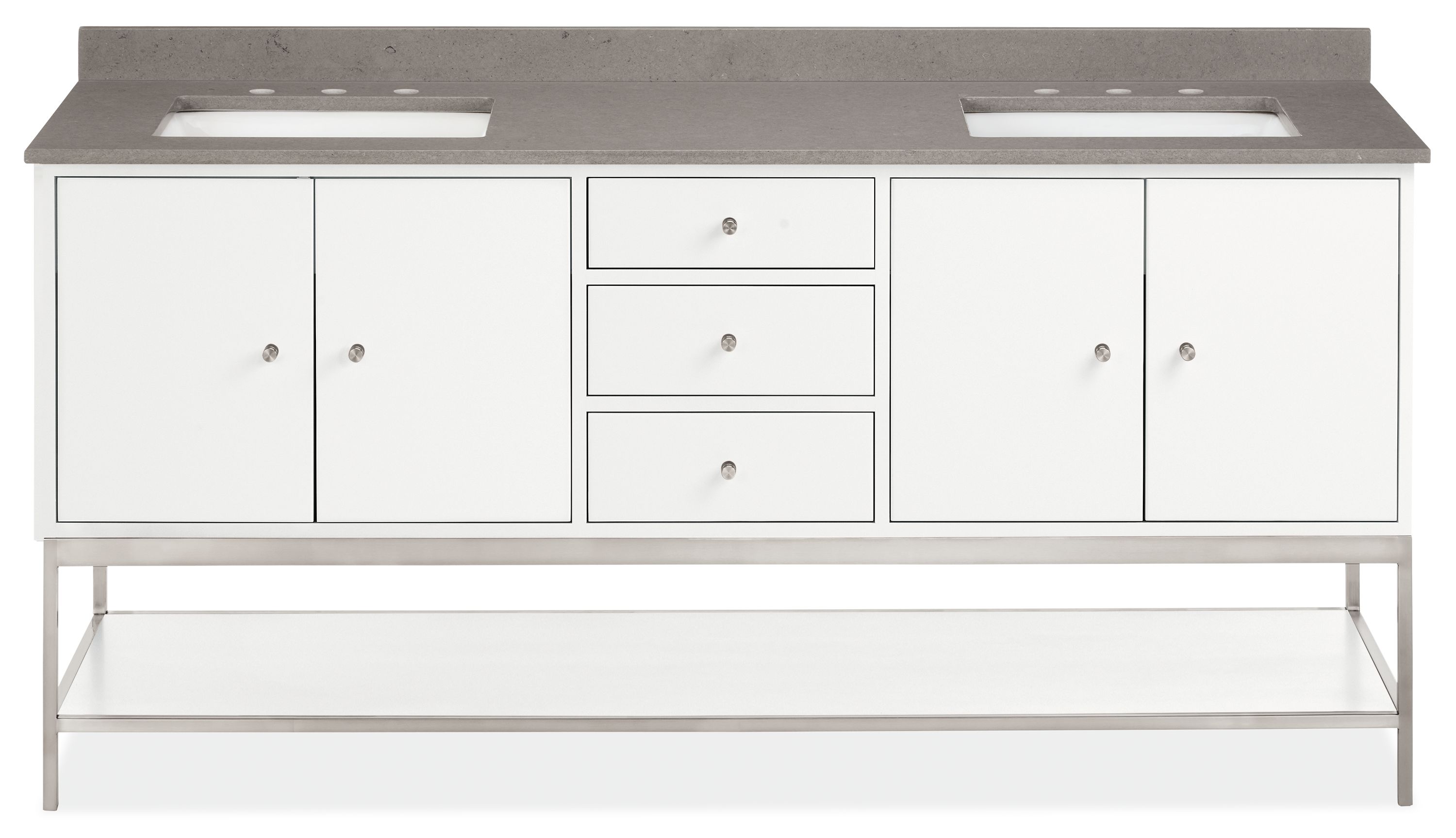 Linear 72w 21.75d Vanity w/Shelf & L&R Overhang in White w/RECT 3-Hole Fog Sink