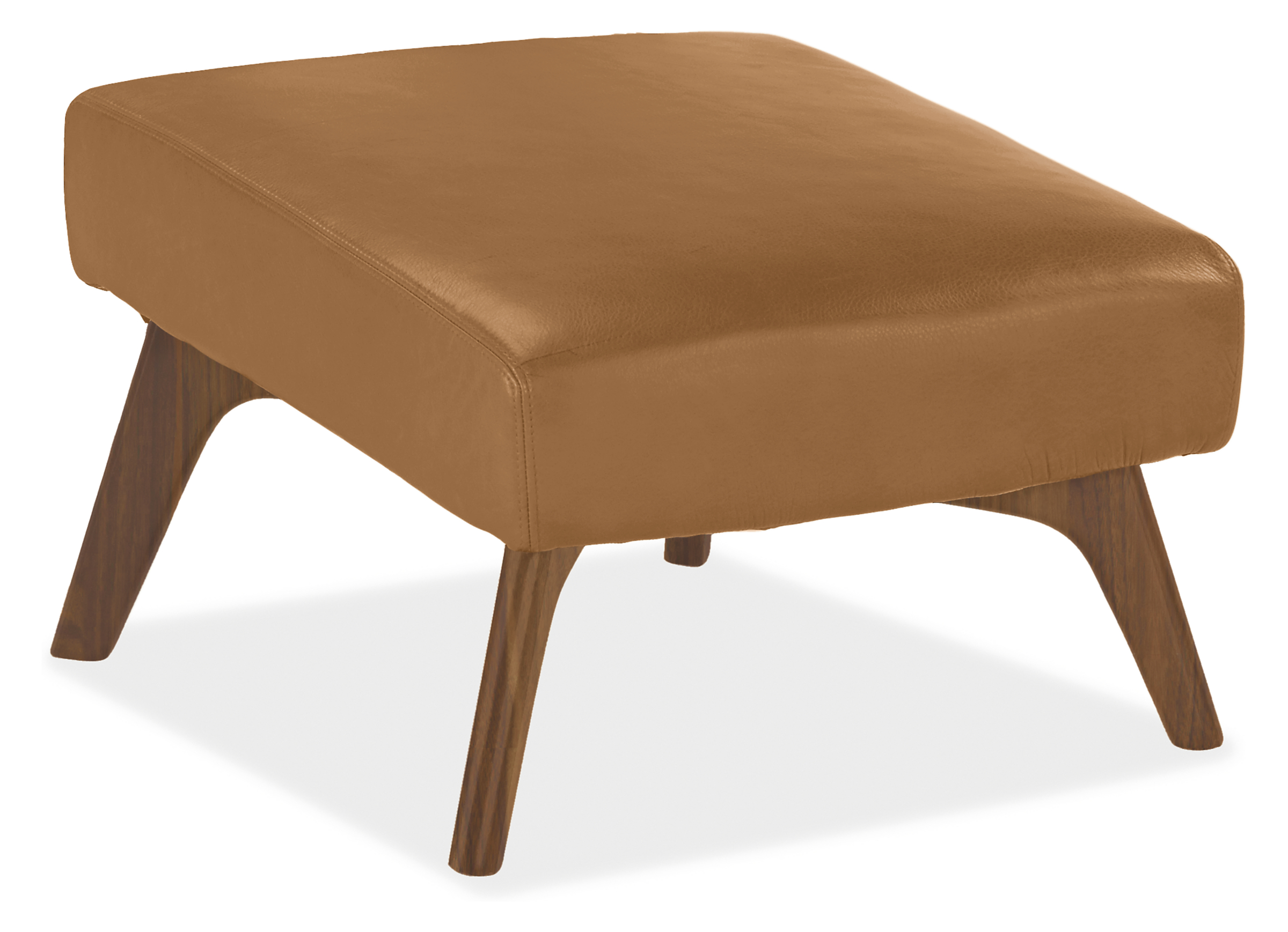 Boden 22w 22d 17h Ottoman in Laino Camel Leather with Walnut Base