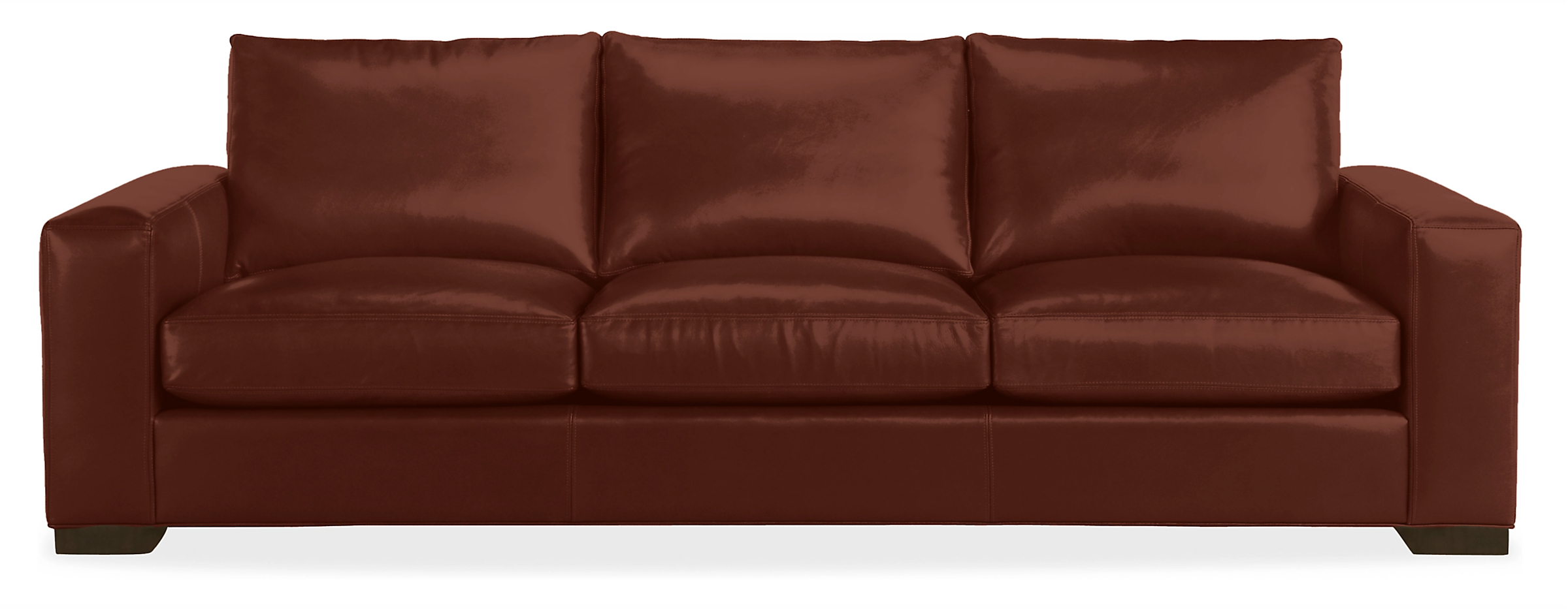 Metro 88" Three-Cushion Sofa in Cyrus Cognac Leather with Charcoal Legs