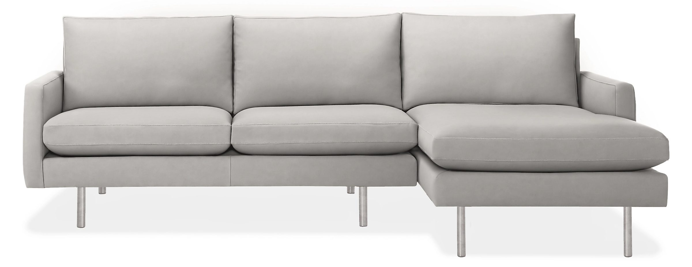 Jasper 104" Sofa with Right-Arm Chaise in View Grey with Stainless Steel Legs