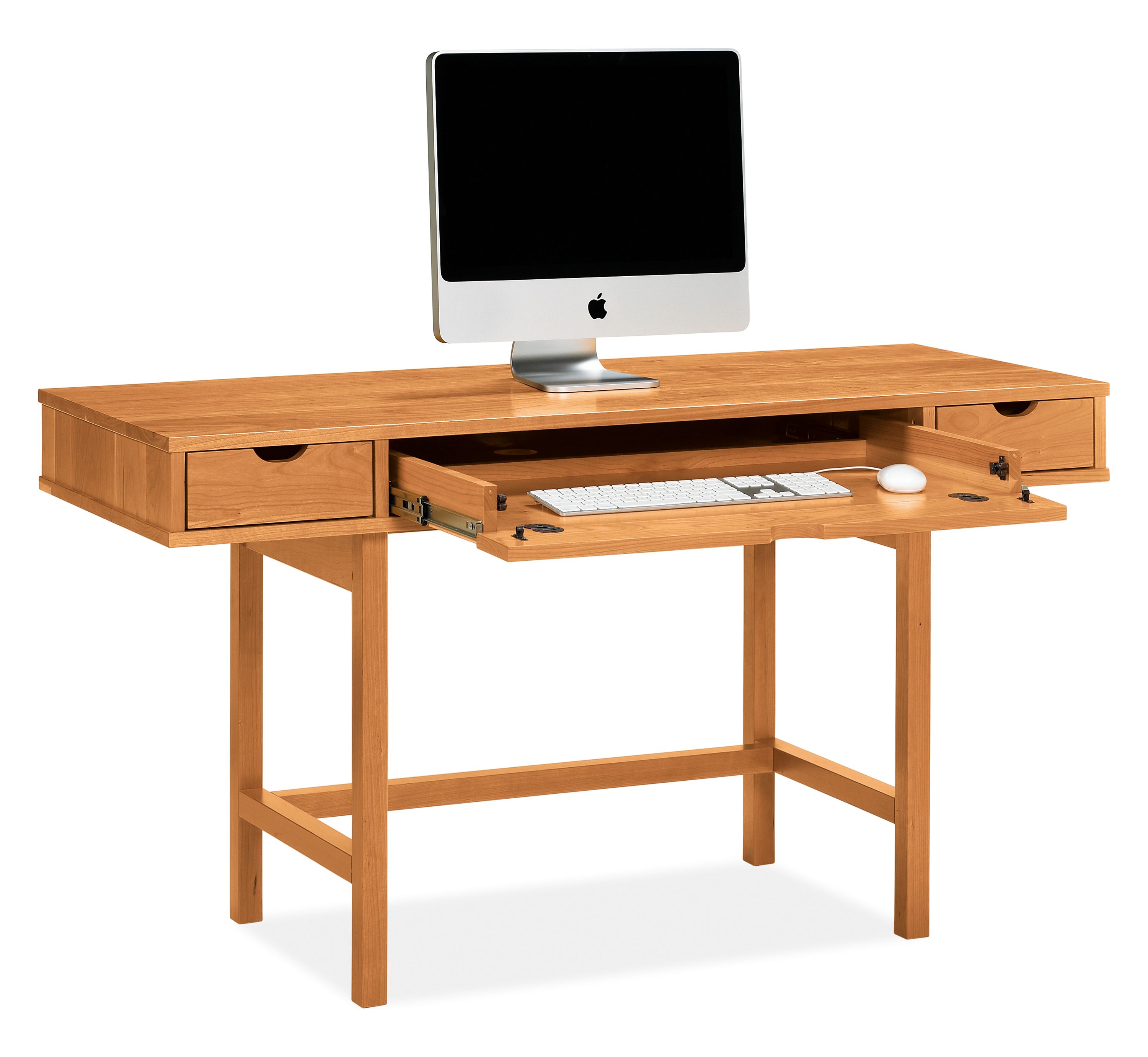 Open detail of Ellis desk with pull out keyboard drawer.
