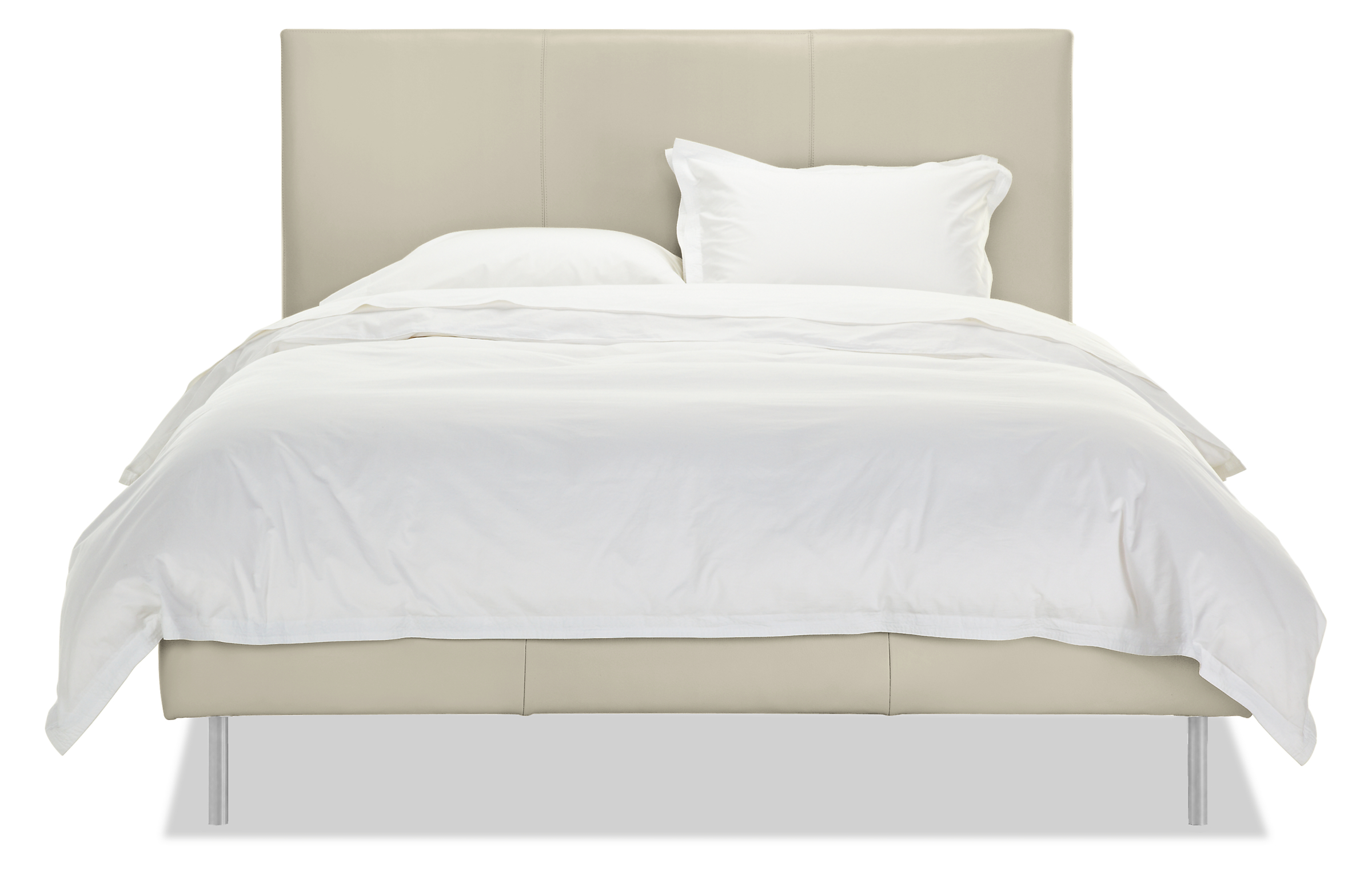 Ella King Bed in Vento Ivory Leather with Round Stainless Steel Legs